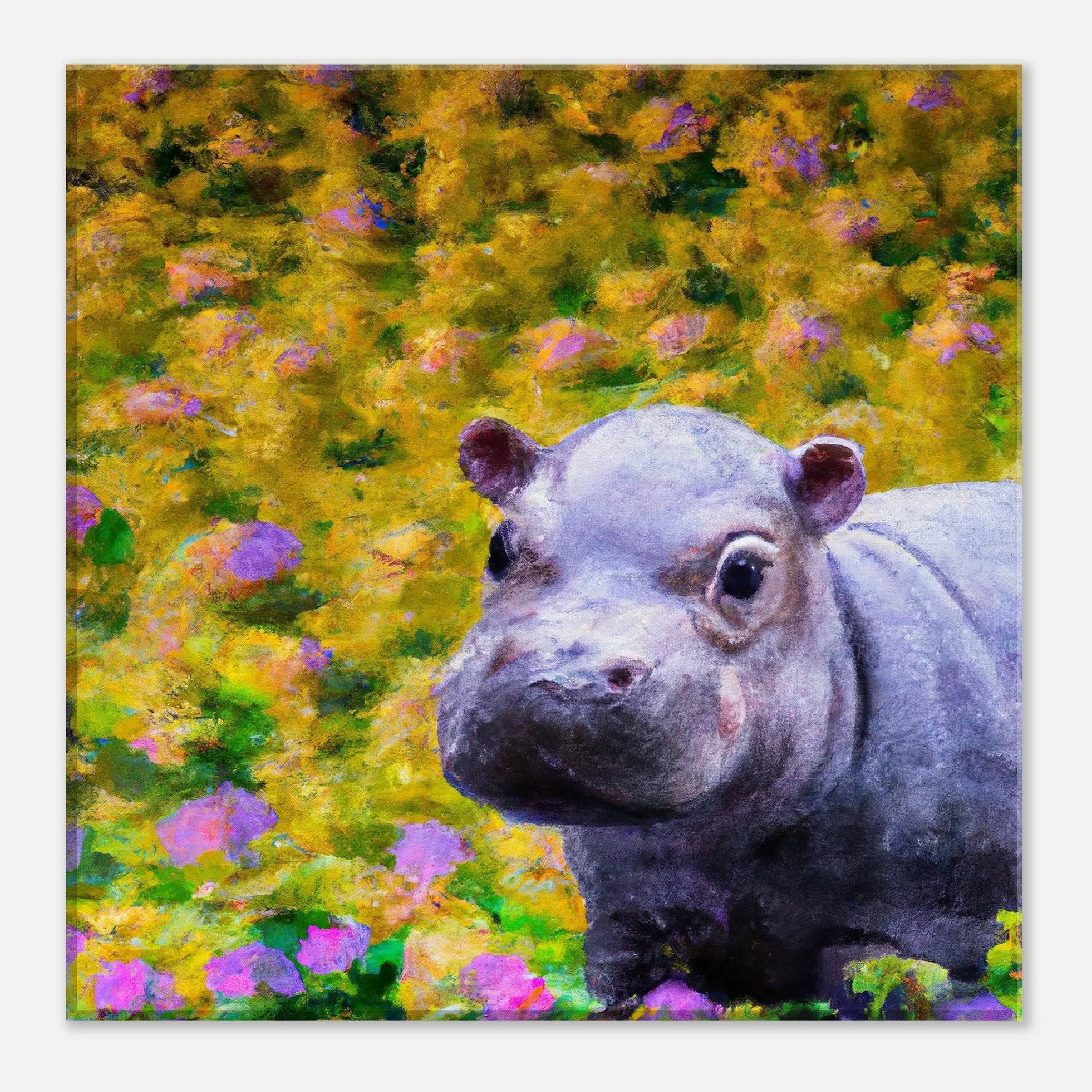 Leinwandbild - Nilpferd - Malerischer Stil, KI-Kunst, Tiere - Malerischer Stil, 30x30-cm-12x12 - RolConArt