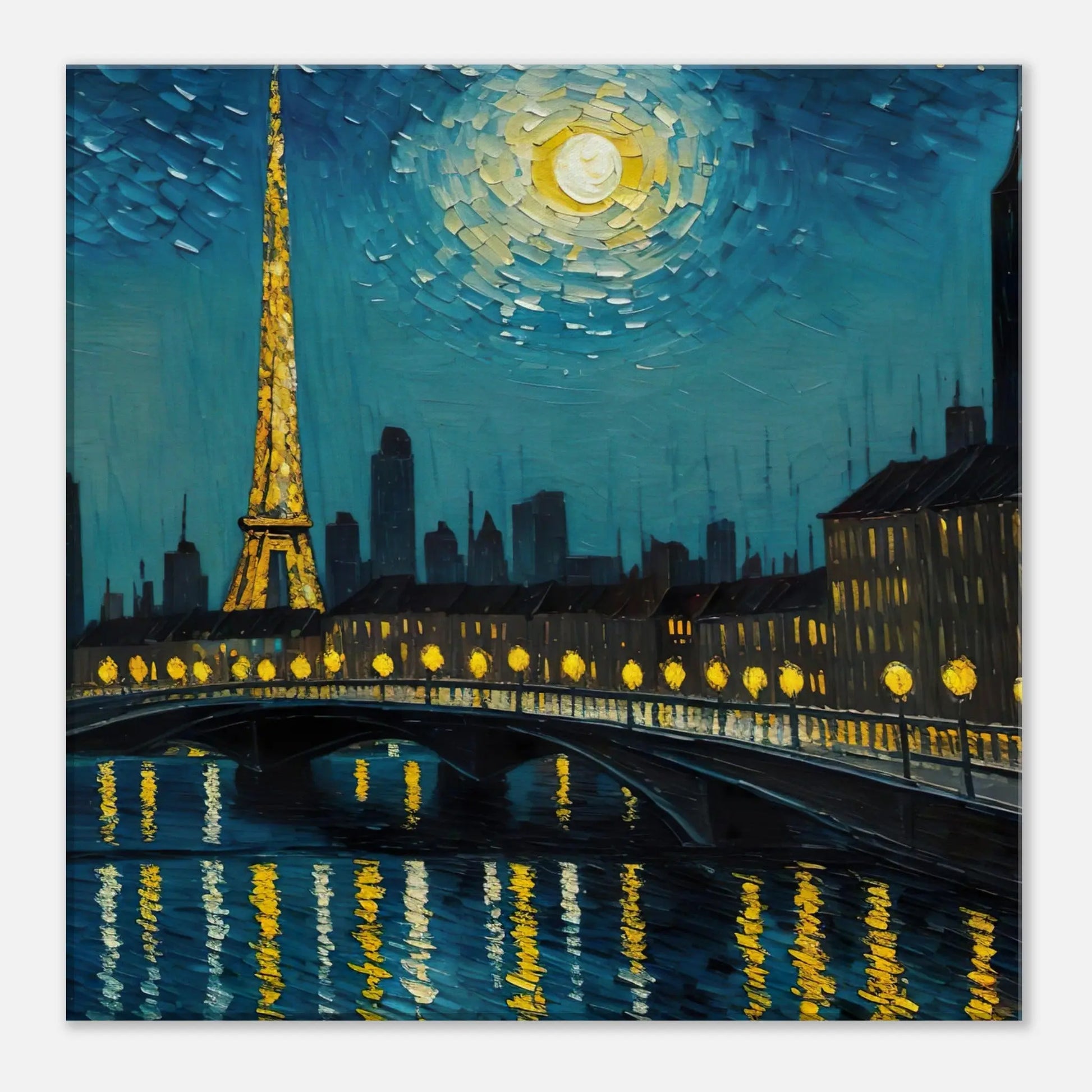 Leinwandbild - Paris bei Nacht - Malerischer Stil, KI-Kunst, Stadtlandschaften, 40x40-cm-16x16 - RolConArt