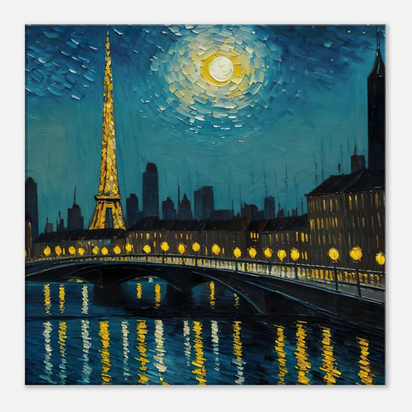 Leinwandbild - Paris bei Nacht - Malerischer Stil, KI-Kunst, Stadtlandschaften, 50x50-cm-20x20 - RolConArt