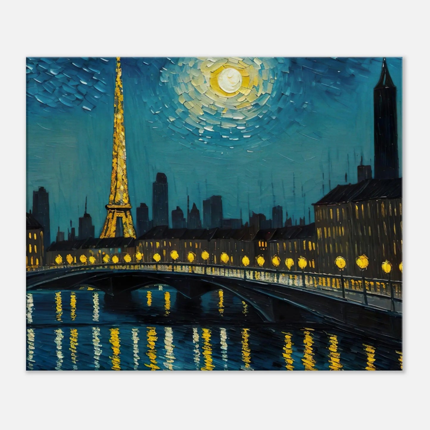 Leinwandbild - Paris bei Nacht - Malerischer Stil, KI-Kunst, Stadtlandschaften, 50x60-cm-20x24 - RolConArt