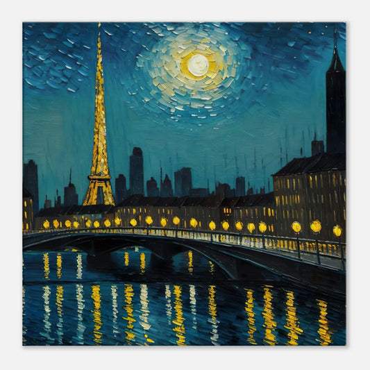 Leinwandbild - Paris bei Nacht - Malerischer Stil, KI-Kunst, Stadtlandschaften, 60x60-cm-24x24 - RolConArt