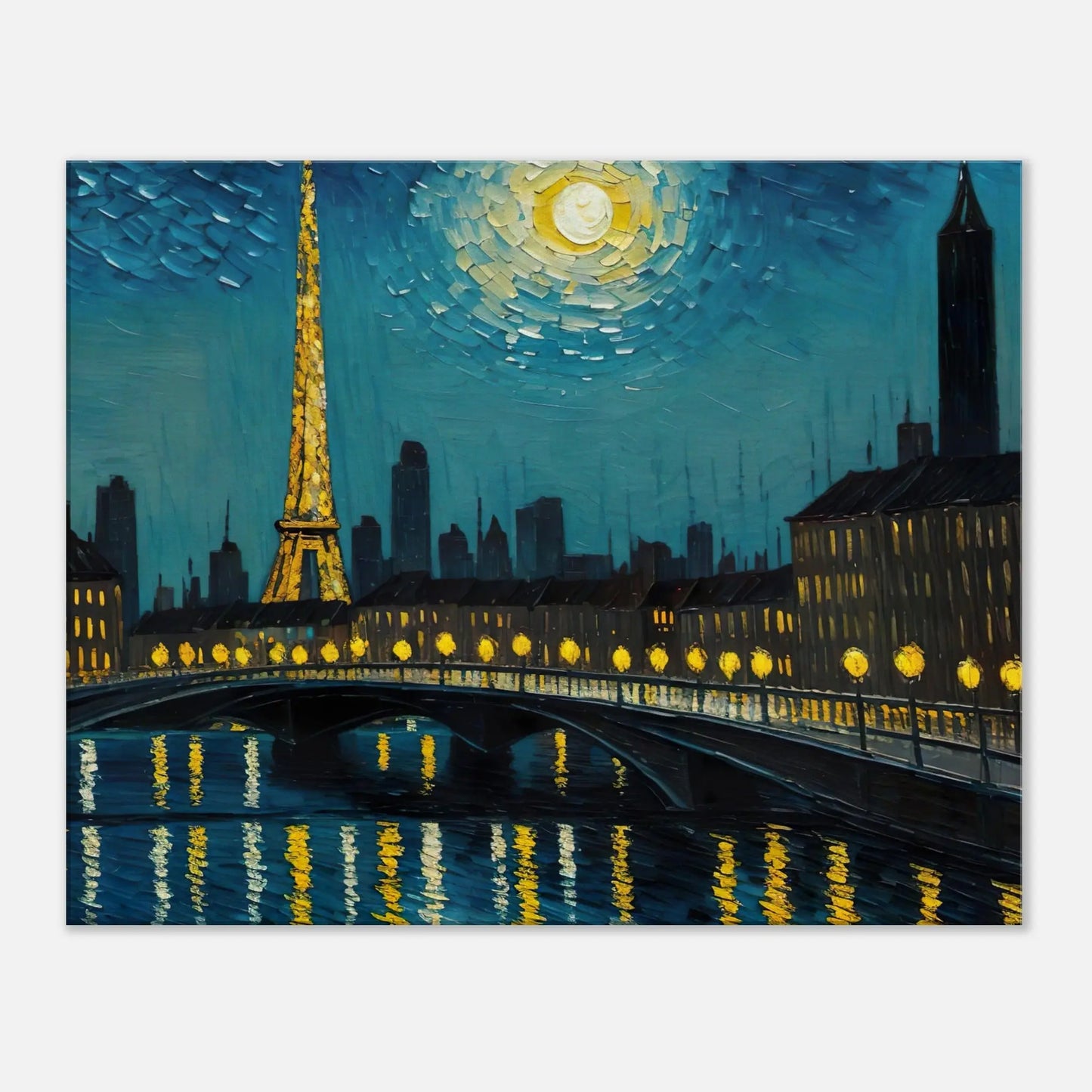 Leinwandbild - Paris bei Nacht - Malerischer Stil, KI-Kunst, Stadtlandschaften, 60x75-cm-24x30 - RolConArt