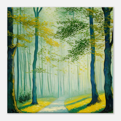 Leinwandbild - Pfad im sonnigen Wald - Malerischer Stil, KI-Kunst, Landschaften, 40x40-cm-16x16 - RolConArt