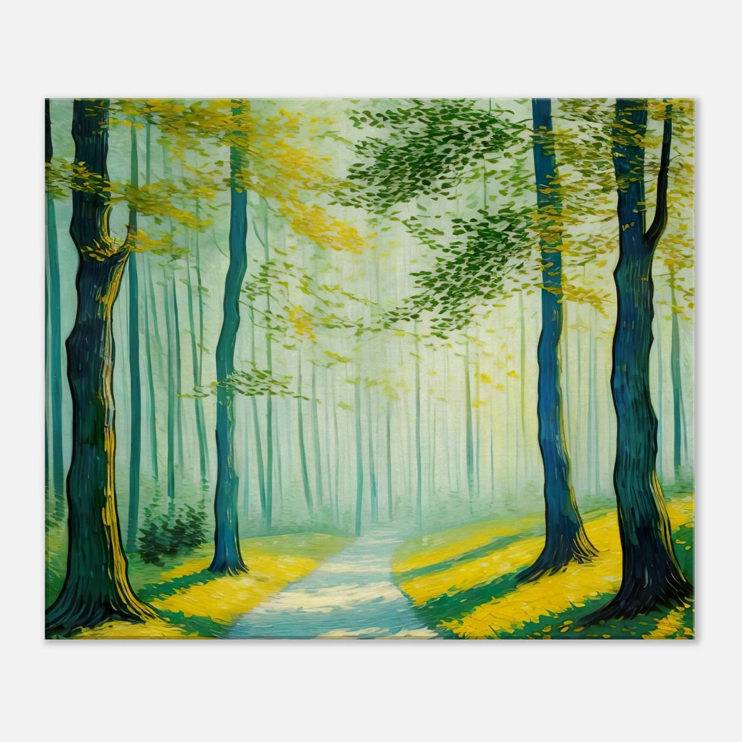 Leinwandbild - Pfad im sonnigen Wald - Malerischer Stil, KI-Kunst, Landschaften, 50x60-cm-20x24 - RolConArt