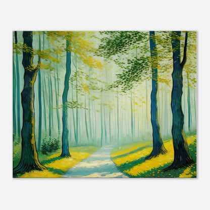 Leinwandbild - Pfad im sonnigen Wald - Malerischer Stil, KI-Kunst, Landschaften, 60x75-cm-24x30 - RolConArt