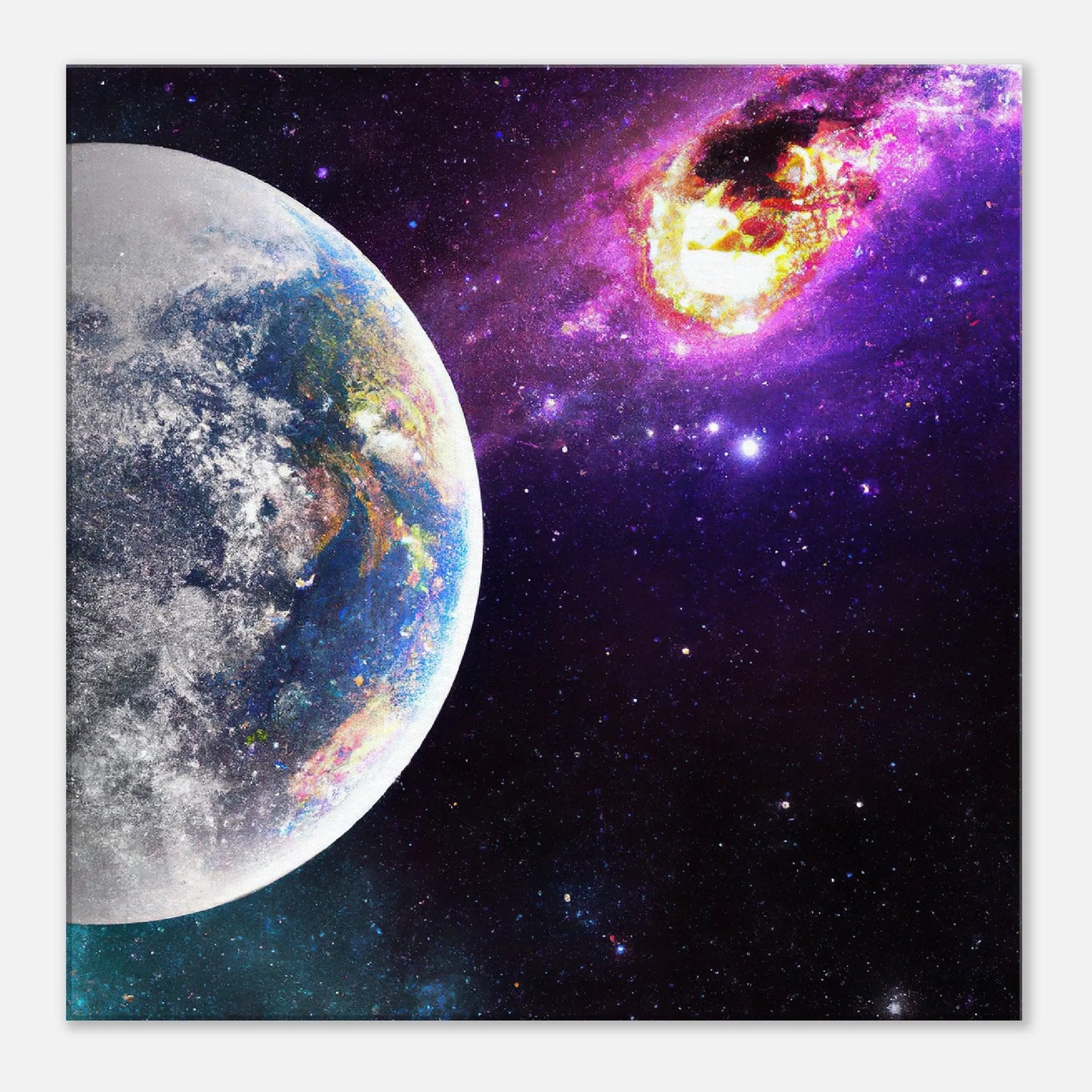 Leinwandbild - Planet und Komet im Weltraum - Digitaler Stil, KI-Kunst, Sci-Fi, 60x60-cm-24x24 - RolConArt