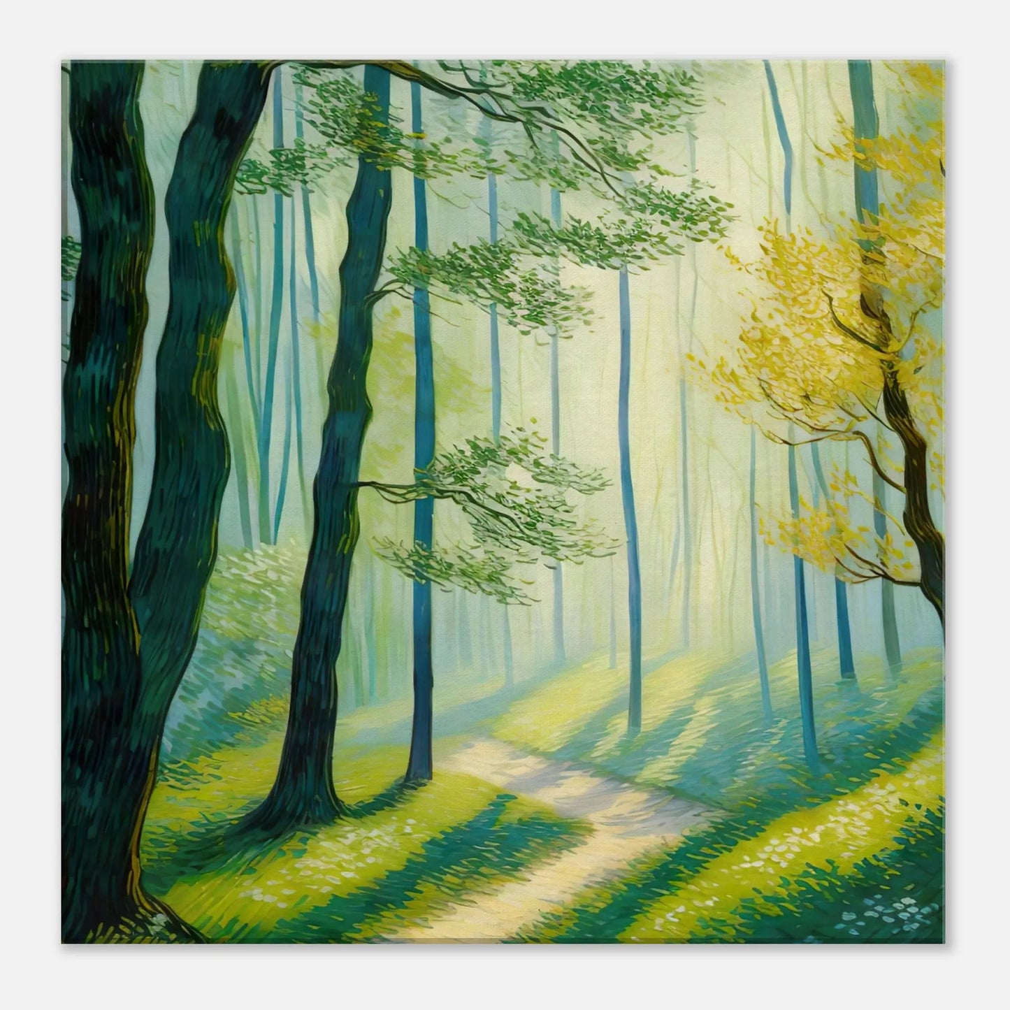 Leinwandbild - Waldweg im Licht - Malerischer Stil, KI-Kunst, Landschaften, 50x50-cm-20x20 - RolConArt