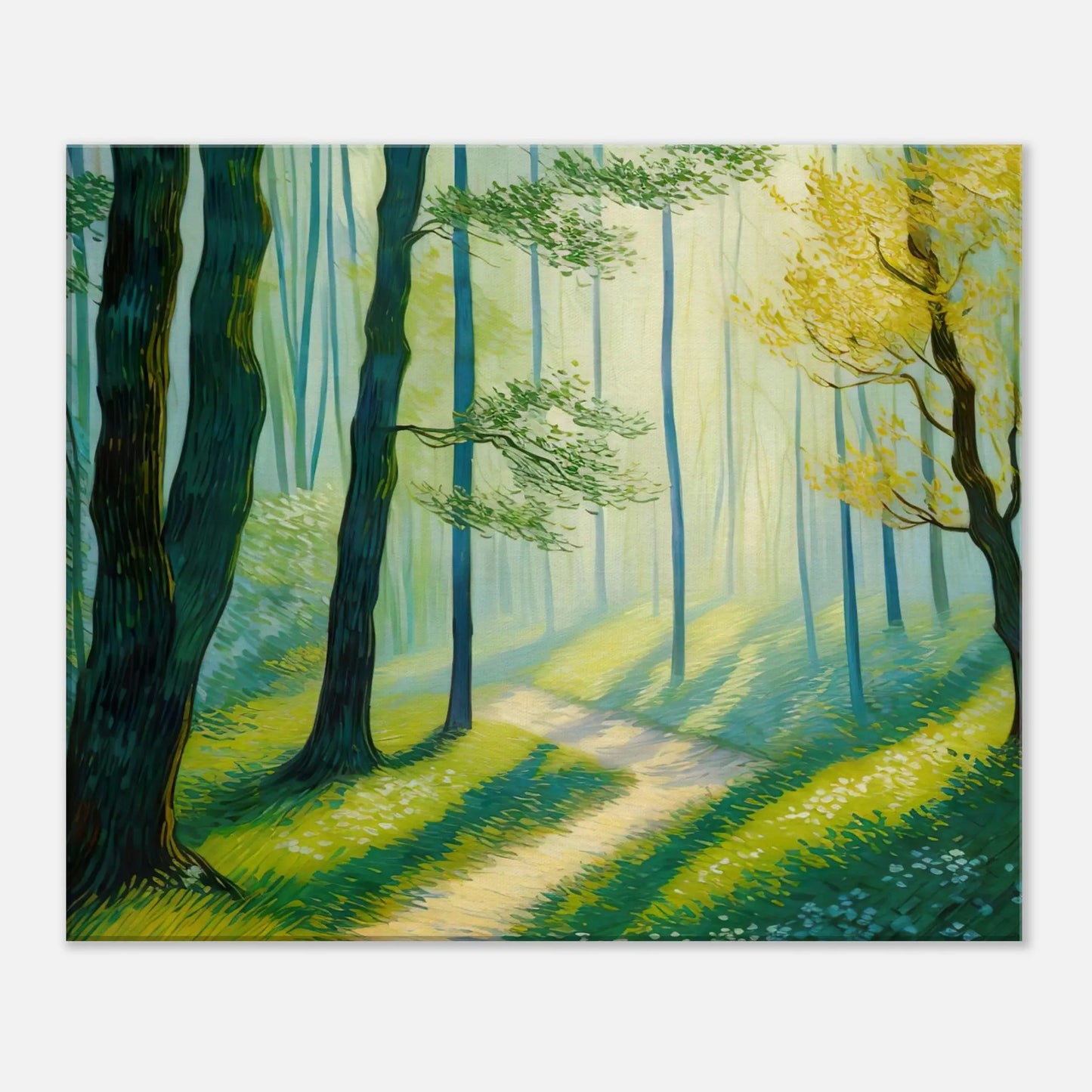 Leinwandbild - Waldweg im Licht - Malerischer Stil, KI-Kunst, Landschaften, 50x60-cm-20x24 - RolConArt