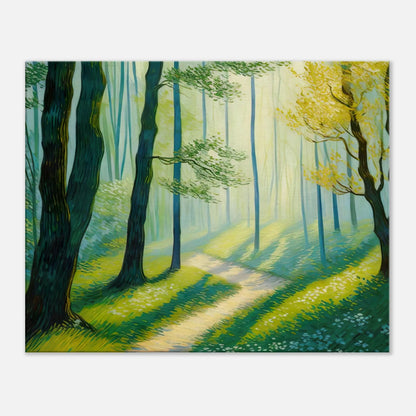 Leinwandbild - Waldweg im Licht - Malerischer Stil, KI-Kunst, Landschaften, 60x75-cm-24x30 - RolConArt