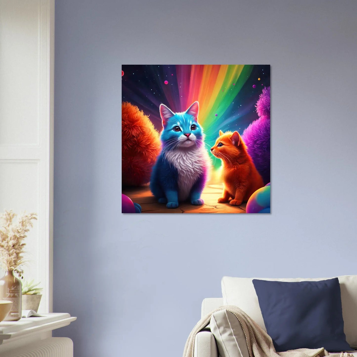 Moderner Forex-Druck - Farbenzauber der Katzen - 3D-Stil, KI-Kunst, Tiere - Kreative Vielfalt, 60x60-cm-24x24-Weiß - RolConArt