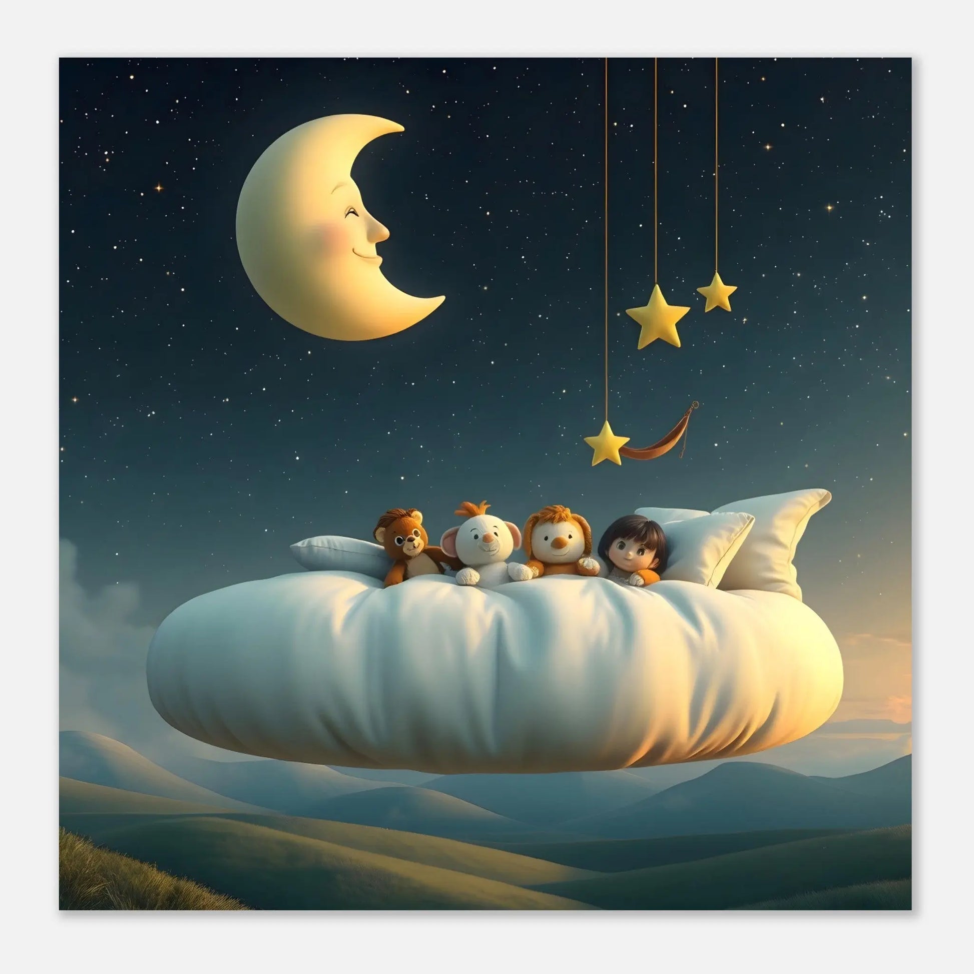 Moderner Forex-Druck - Gute Nacht - 3D-Stil, KI-Kunst, Kinderbilder, 40x40-cm-16x16-Schwarz - RolConArt