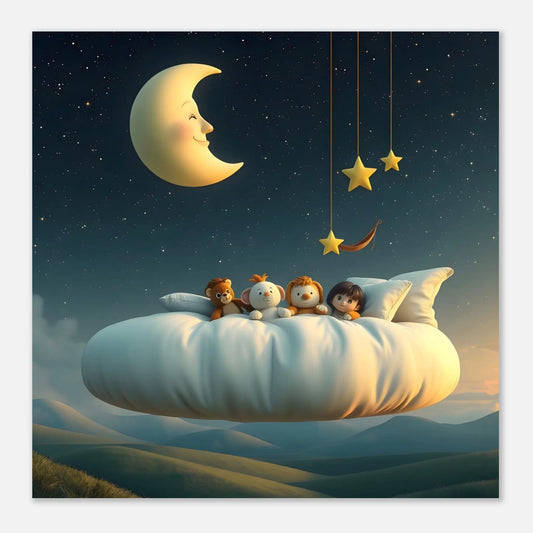 Moderner Forex-Druck - Gute Nacht - 3D-Stil, KI-Kunst, Kinderbilder, 60x60-cm-24x24-Schwarz - RolConArt