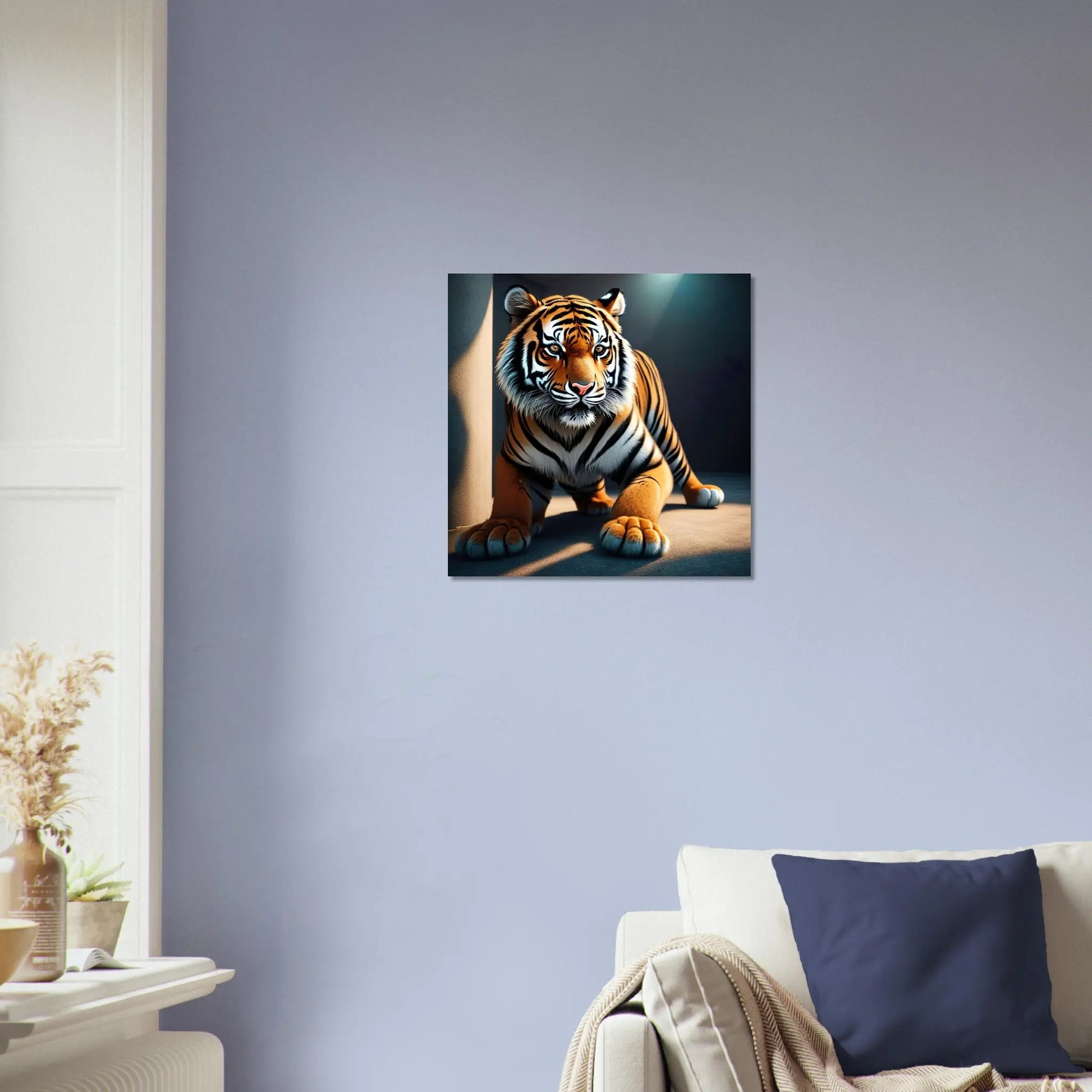 Moderner Forex-Druck - Kraftvoller Tiger - 3D-Stil, KI-Kunst, Tiere - Kreative Vielfalt, 40x40-cm-16x16-Schwarz - RolConArt