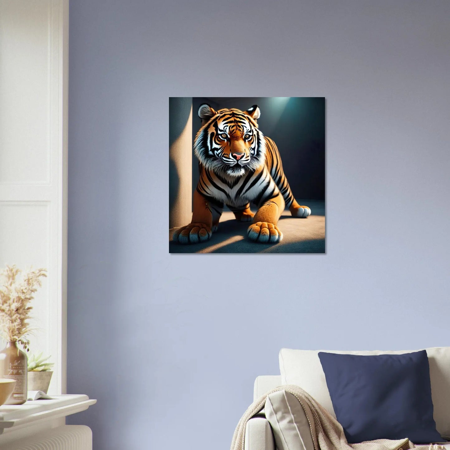 Moderner Forex-Druck - Kraftvoller Tiger - 3D-Stil, KI-Kunst, Tiere - Kreative Vielfalt, 50x50-cm-20x20-Schwarz - RolConArt