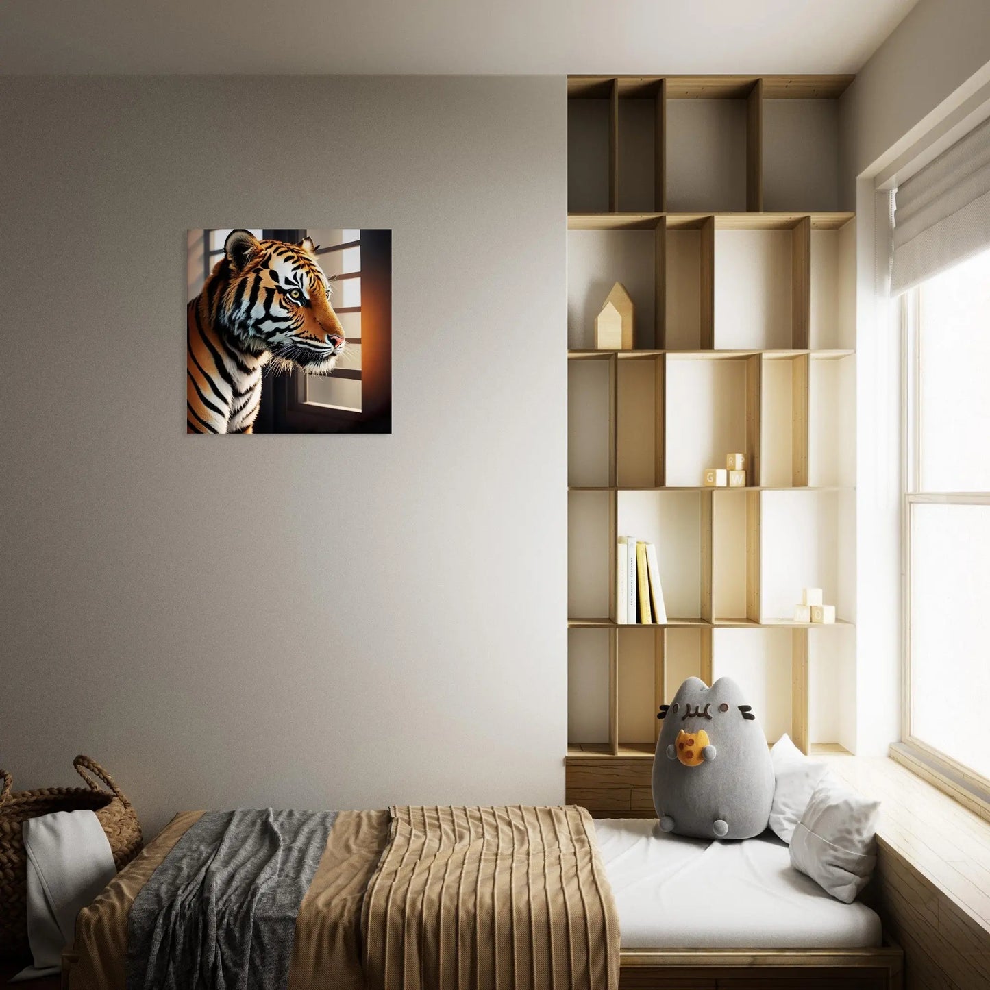 Moderner Forex-Druck - Kraftvoller Tigerblick - 3D-Stil, KI-Kunst, Tiere - Kreative Vielfalt,  - RolConArt