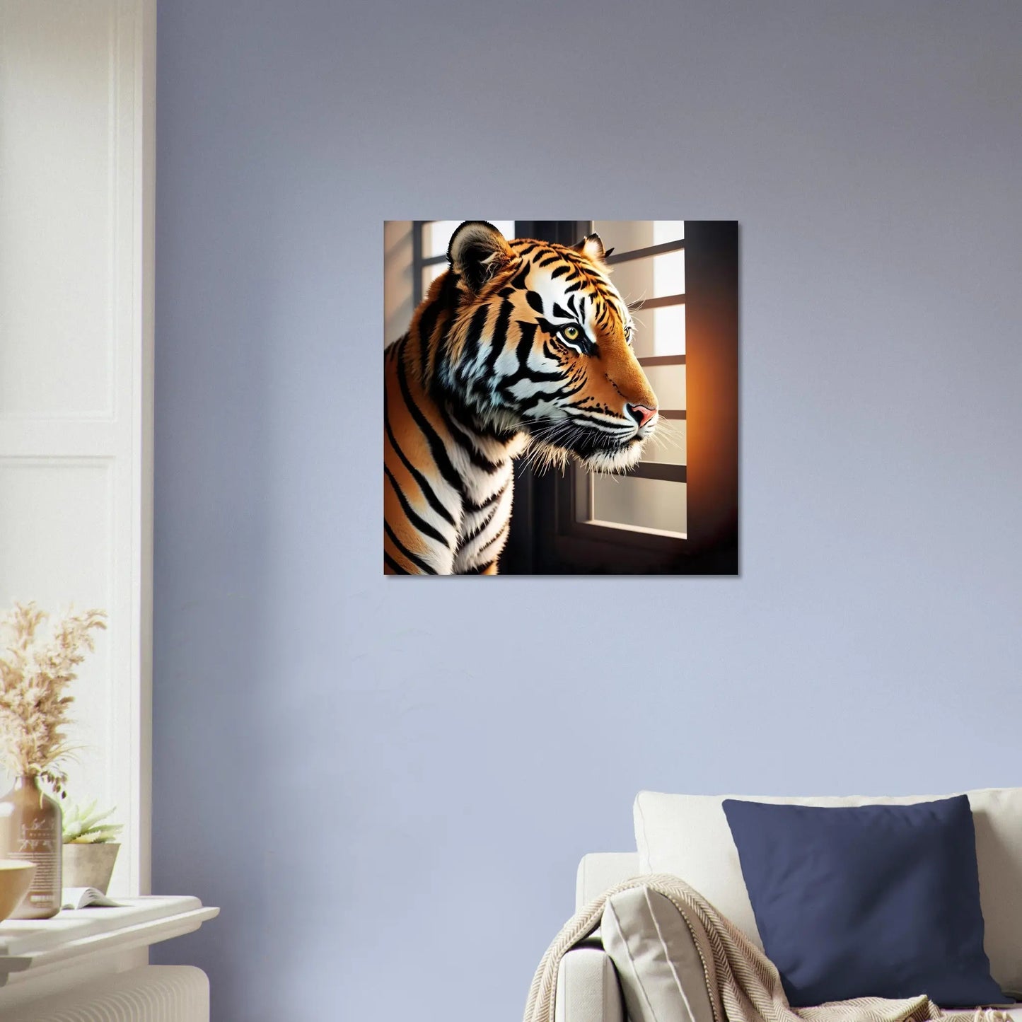 Moderner Forex-Druck - Kraftvoller Tigerblick - 3D-Stil, KI-Kunst, Tiere - Kreative Vielfalt, 50x50-cm-20x20-Schwarz - RolConArt