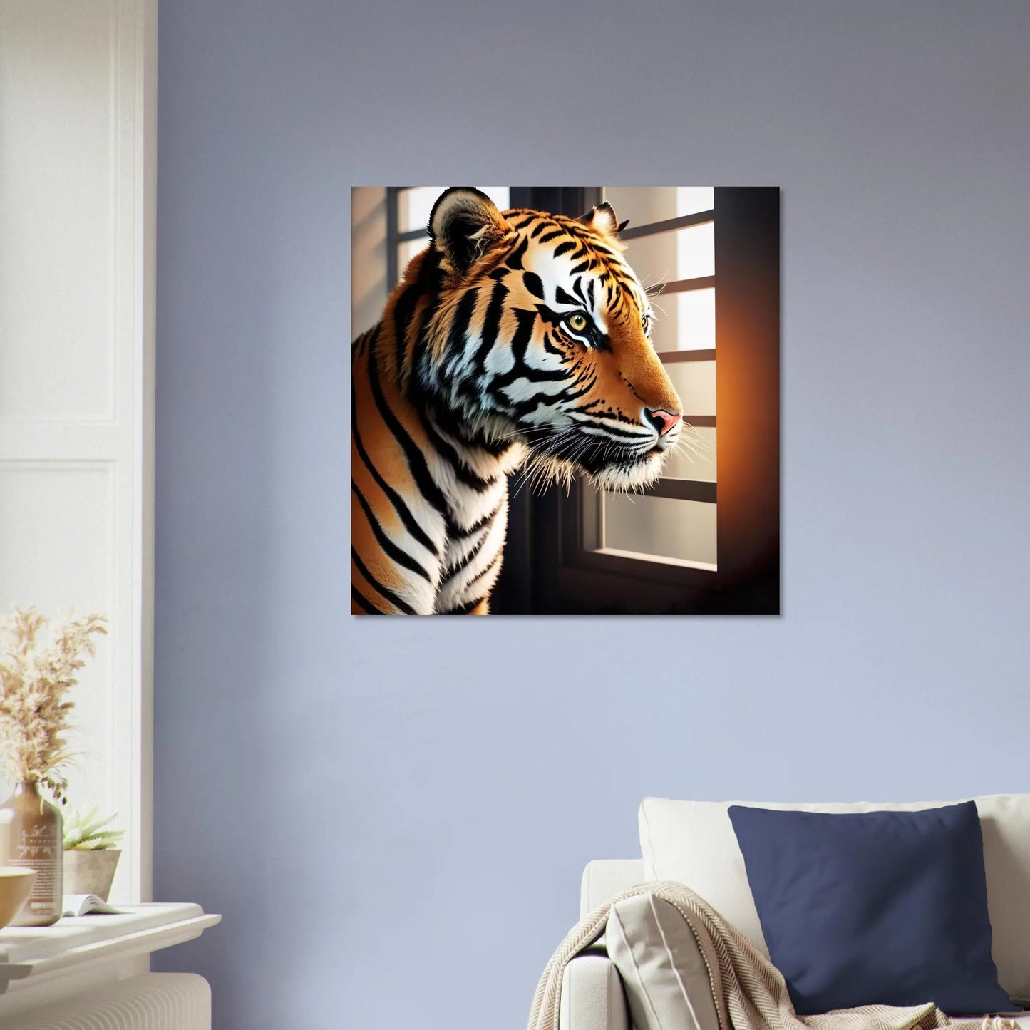 Moderner Forex-Druck - Kraftvoller Tigerblick - 3D-Stil, KI-Kunst, Tiere - Kreative Vielfalt, 60x60-cm-24x24-Schwarz - RolConArt