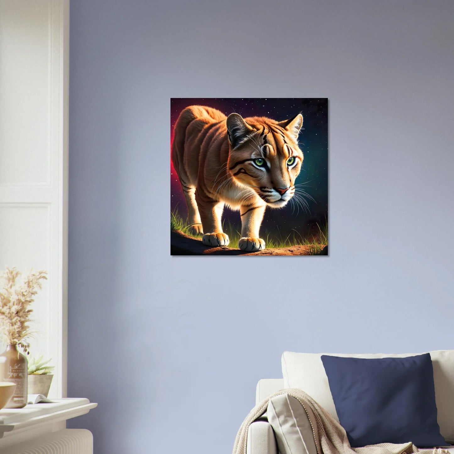 Moderner Forex-Druck - Prächtiger Puma - 3D-Stil, KI-Kunst, Tiere - Kreative Vielfalt, 50x50-cm-20x20-Schwarz - RolConArt