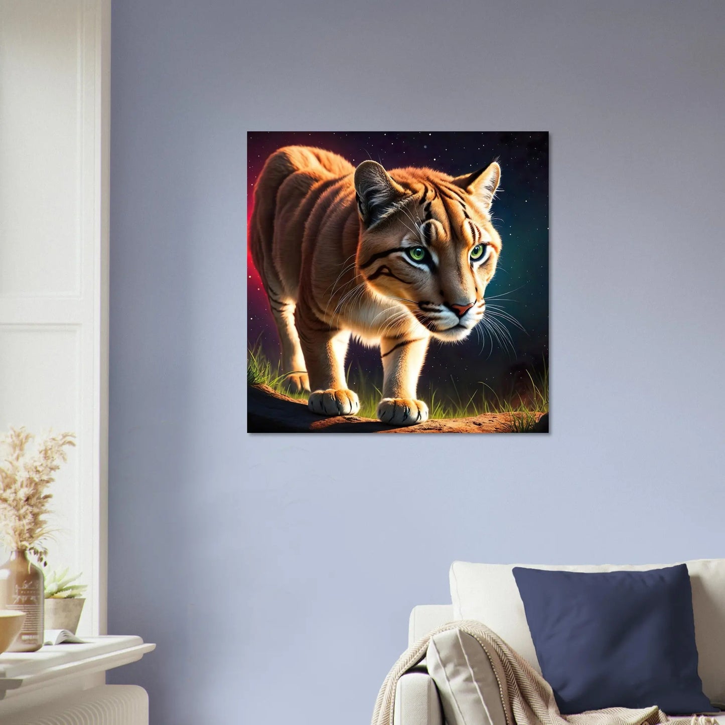 Moderner Forex-Druck - Prächtiger Puma - 3D-Stil, KI-Kunst, Tiere - Kreative Vielfalt, 60x60-cm-24x24-Schwarz - RolConArt