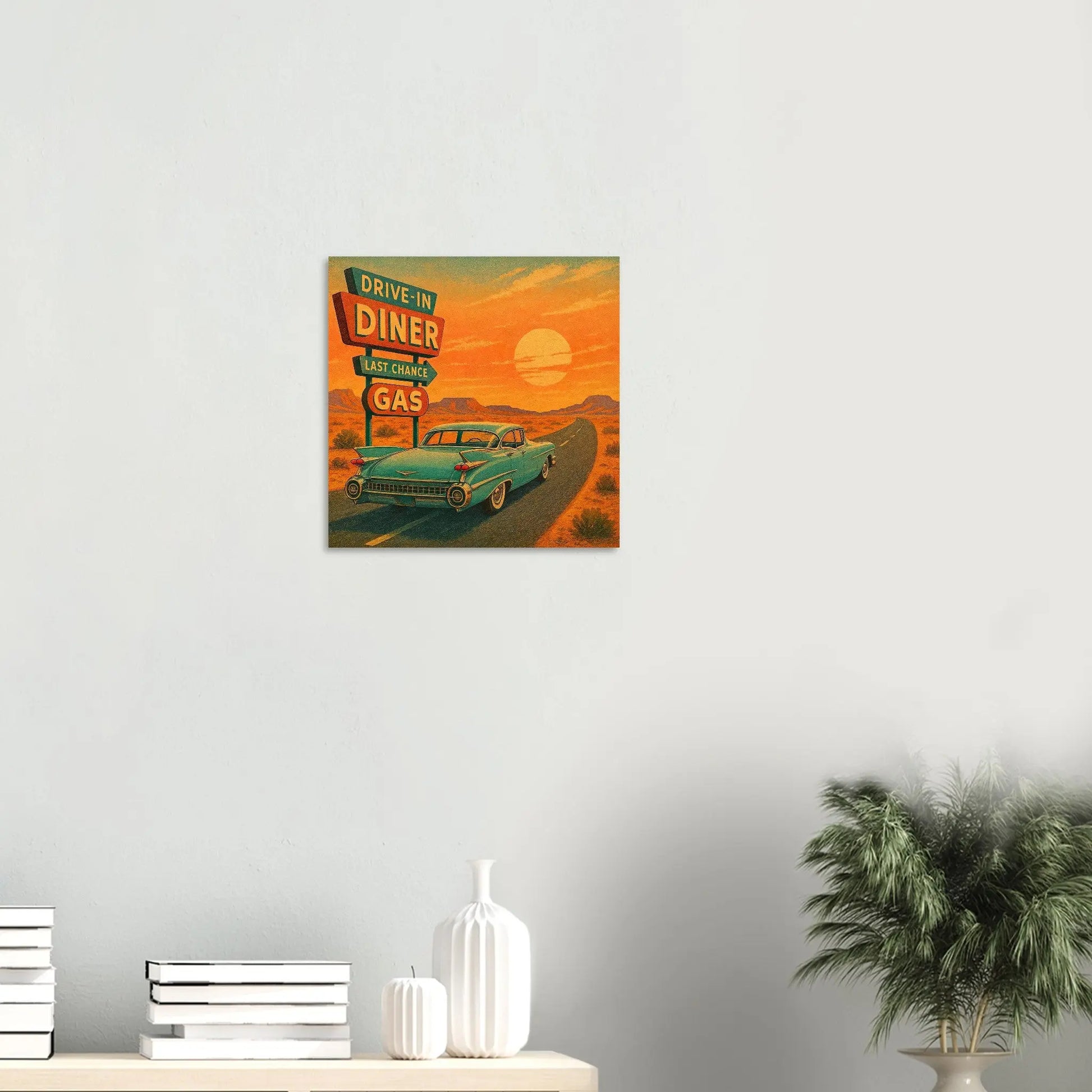 Moderner Forex-Druck - Roadtrip - Vintage Stil, KI-Kunst, Landschaften, 40x40-cm-16x16-Schwarz - RolConArt