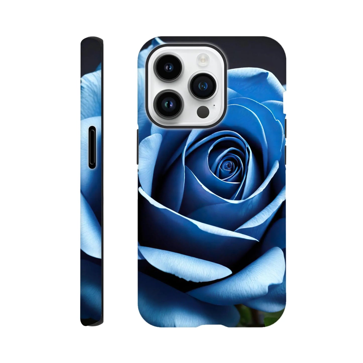 Smartphone-Hülle "Hart" - Blaue Rose - Foto Stil, KI-Kunst, Pflanzen, iPhone-14-Pro - RolConArt