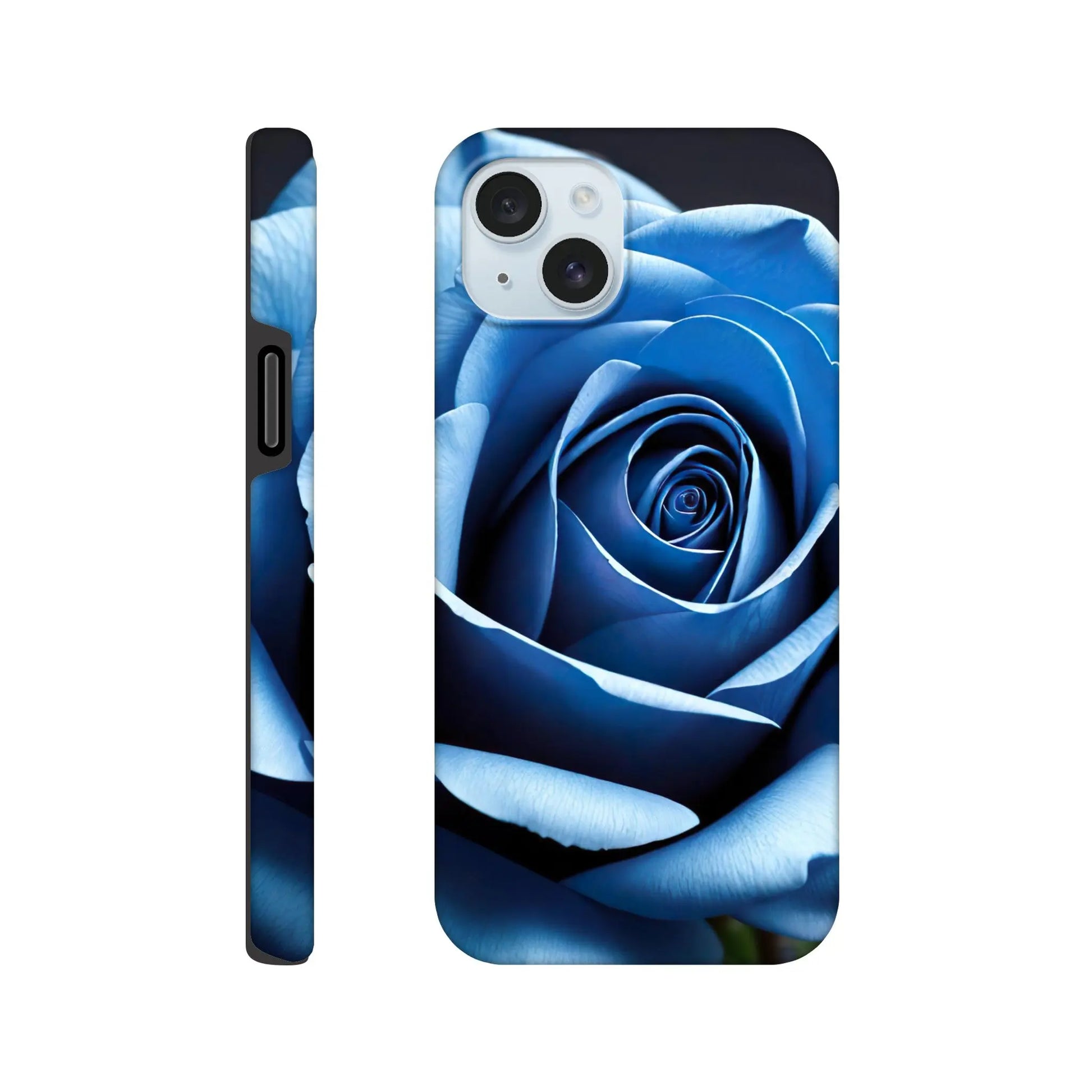 Smartphone-Hülle "Hart" - Blaue Rose - Foto Stil, KI-Kunst, Pflanzen, iPhone-15-Plus - RolConArt