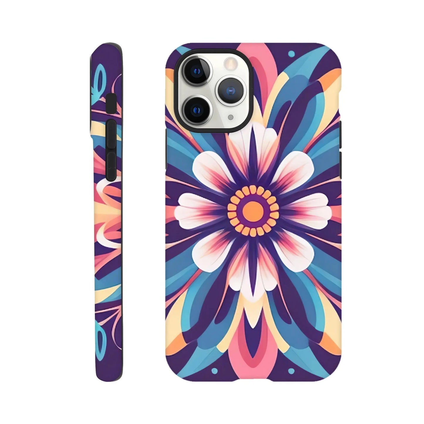 Smartphone-Hülle "Hart" - Blumen Tribal - Digitaler Stil, KI-Kunst, Pflanzen, iPhone-11-Pro - RolConArt