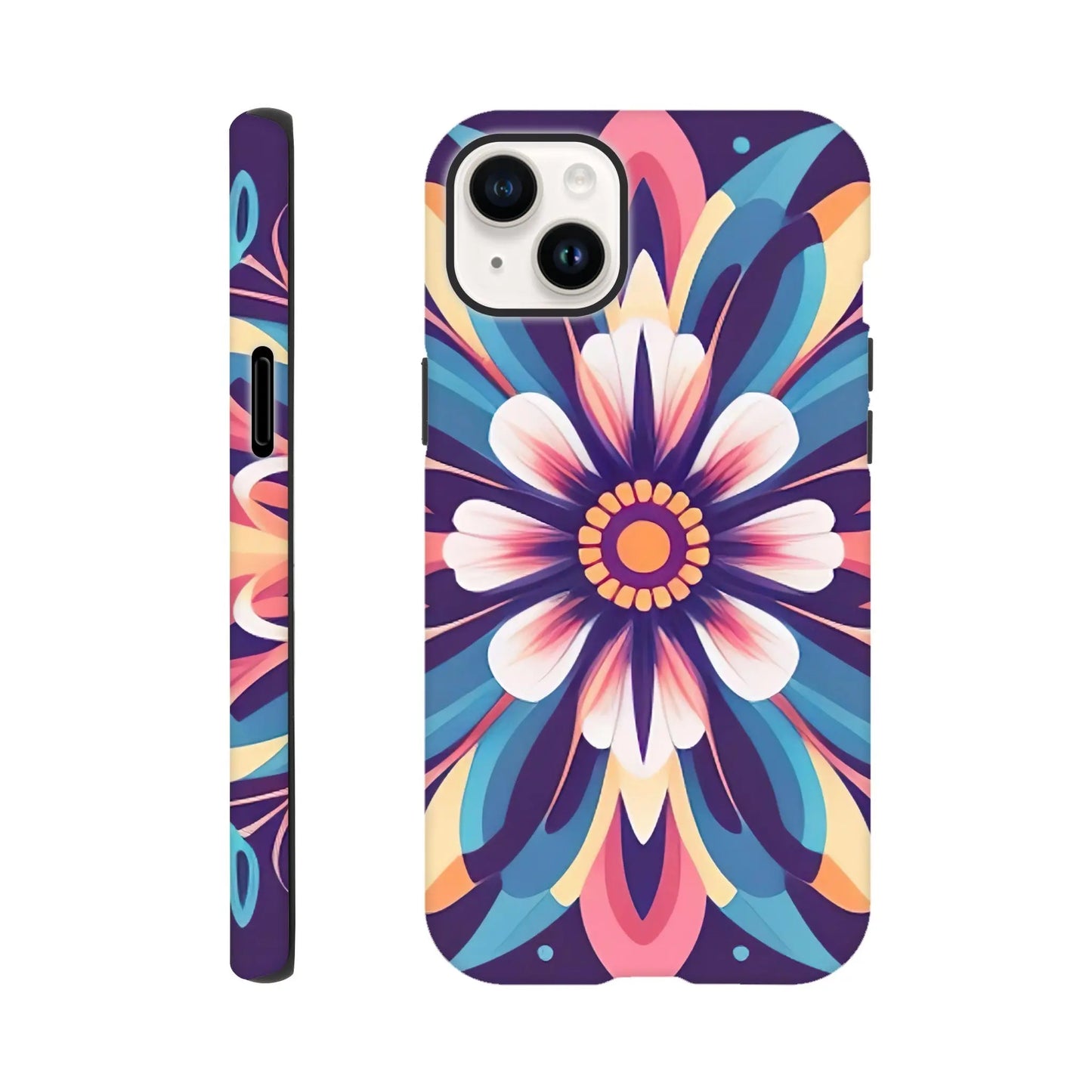 Smartphone-Hülle "Hart" - Blumen Tribal - Digitaler Stil, KI-Kunst, Pflanzen, iPhone-14-Plus - RolConArt