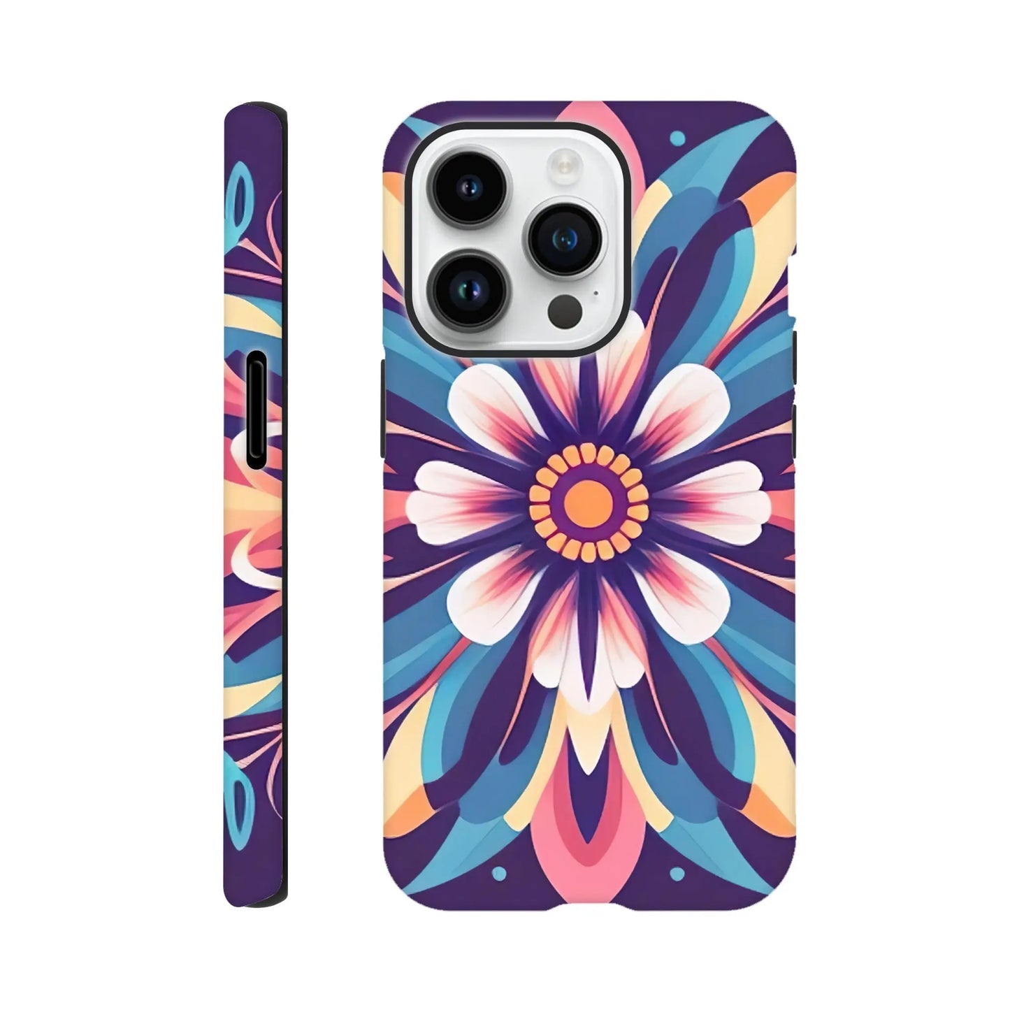 Smartphone-Hülle "Hart" - Blumen Tribal - Digitaler Stil, KI-Kunst, Pflanzen, iPhone-14-Pro - RolConArt