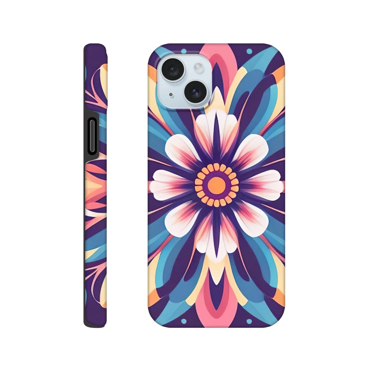 Smartphone-Hülle "Hart" - Blumen Tribal - Digitaler Stil, KI-Kunst, Pflanzen, iPhone-15-Plus - RolConArt