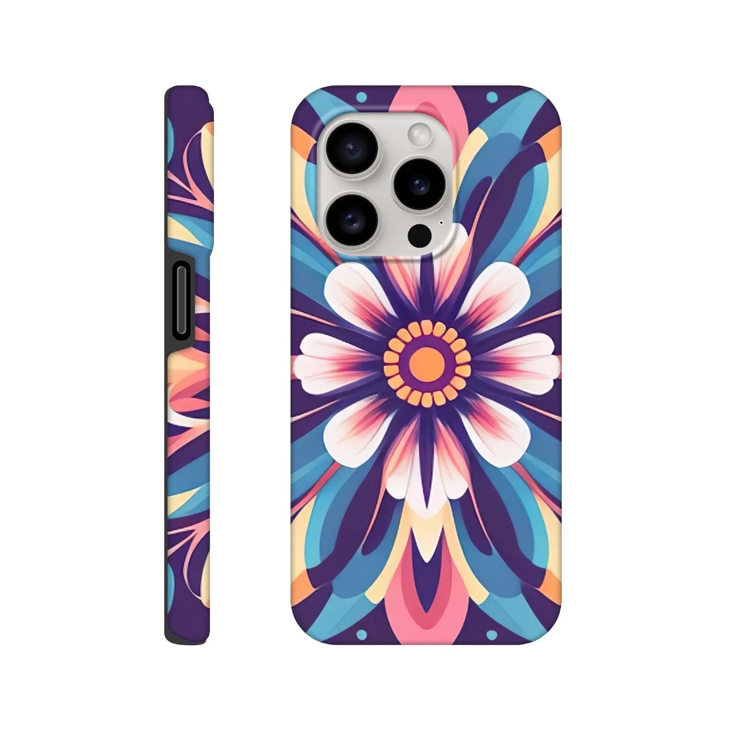 Smartphone-Hülle "Hart" - Blumen Tribal - Digitaler Stil, KI-Kunst, Pflanzen, iPhone-15-Pro - RolConArt