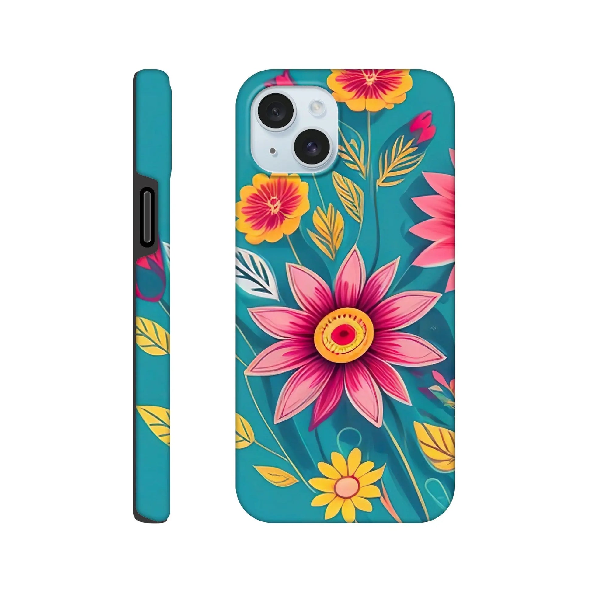 Smartphone-Hülle "Hart" - Blumen Vielfalt - Digitaler Stil, KI-Kunst, Pflanzen, iPhone-15-Plus - RolConArt