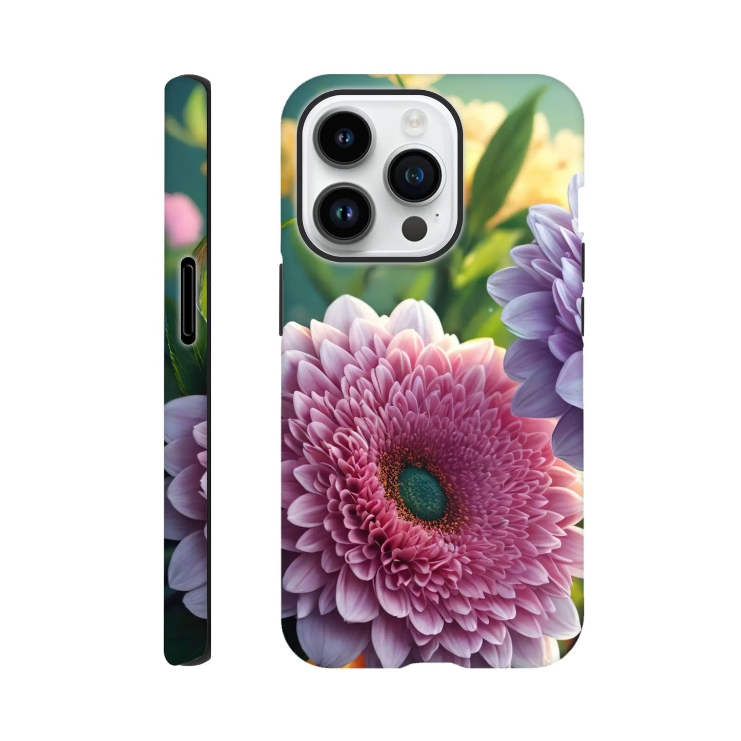Smartphone-Hülle "Hart" - Blumen Vielfalt - Foto Stil, KI-Kunst, Pflanzen, iPhone-14-Pro - RolConArt