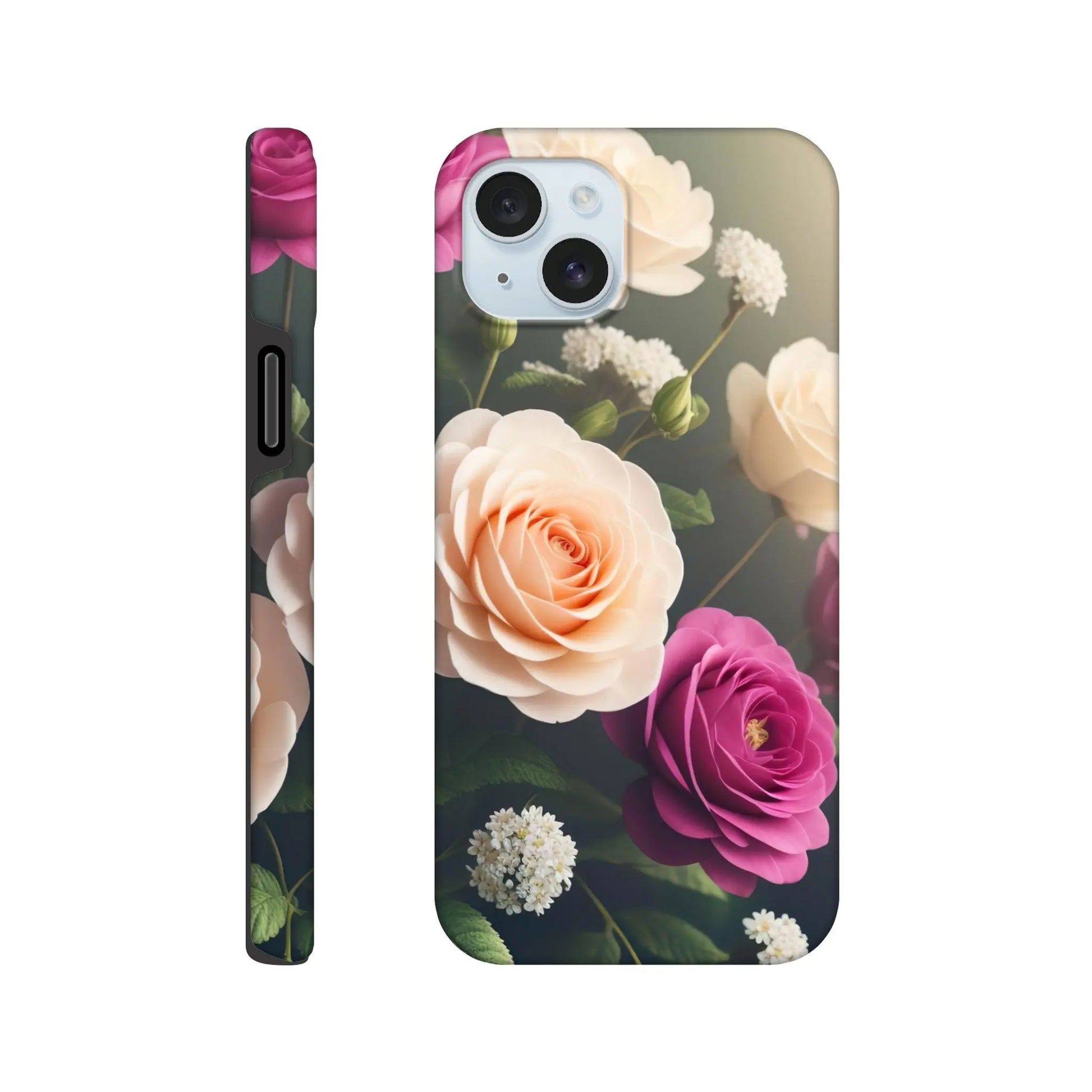 Smartphone-Hülle "Hart" - Blumen Vielfalt - Foto Stil, KI-Kunst, Pflanzen, iPhone-15-Plus - RolConArt