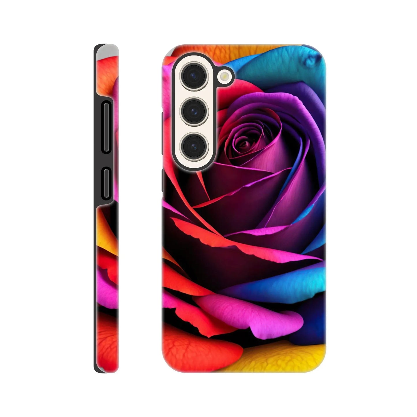 Smartphone-Hülle "Hart" - Bunte Rose - Foto Stil, KI-Kunst, Pflanzen, Galaxy-S23 - RolConArt