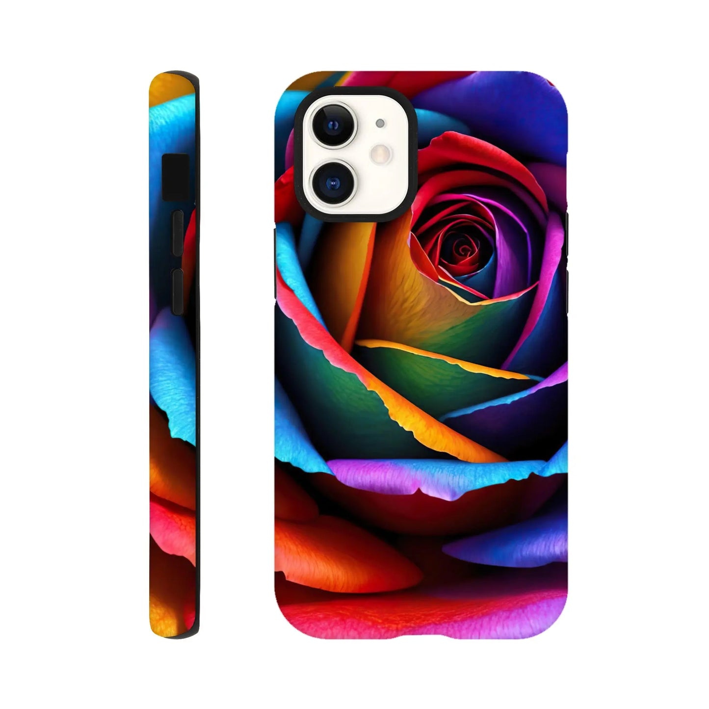 Smartphone-Hülle "Hart" - Bunte Rose - Foto Stil, KI-Kunst, Pflanzen, iPhone-12-Mini - RolConArt