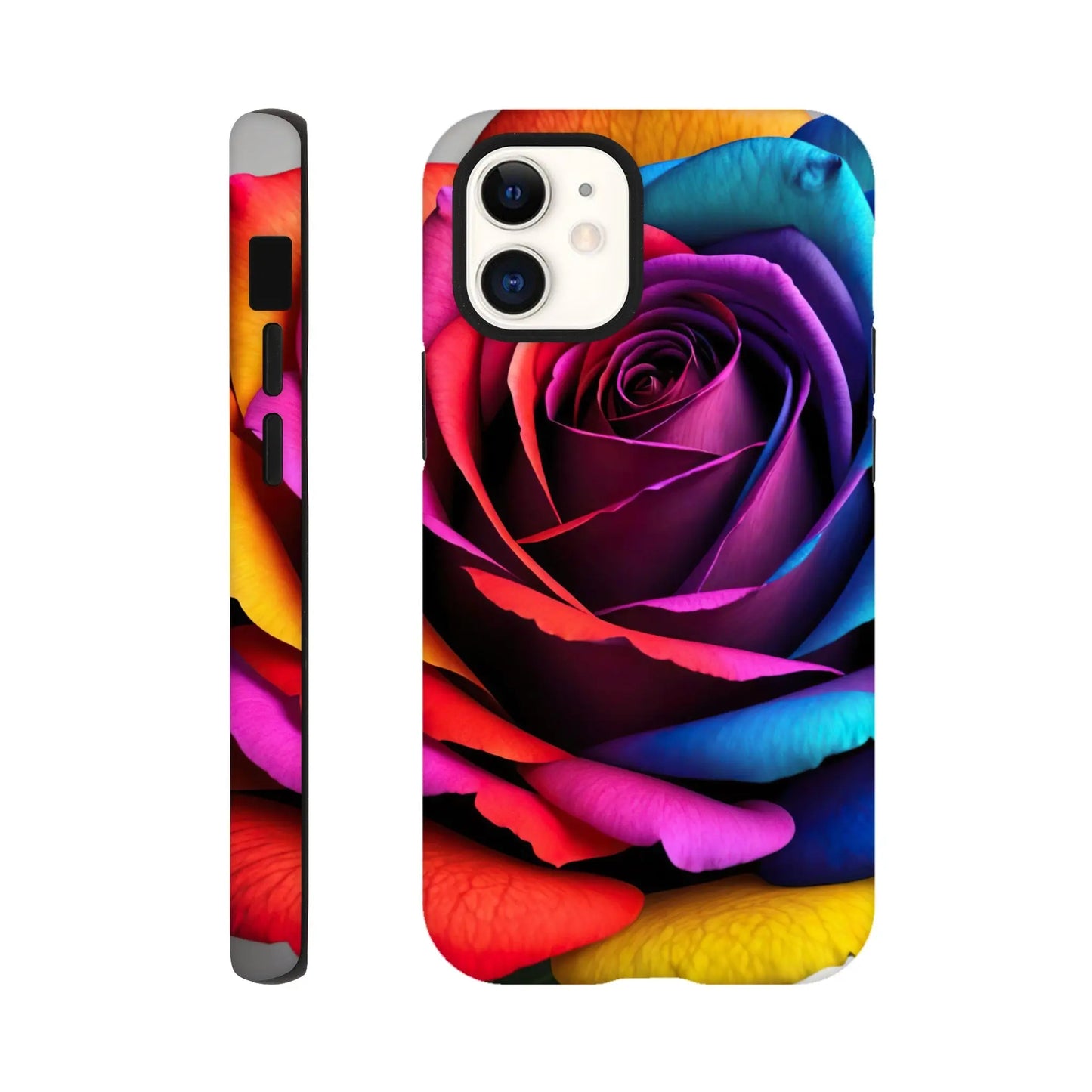 Smartphone-Hülle "Hart" - Bunte Rose - Foto Stil, KI-Kunst, Pflanzen, iPhone-12-Mini - RolConArt