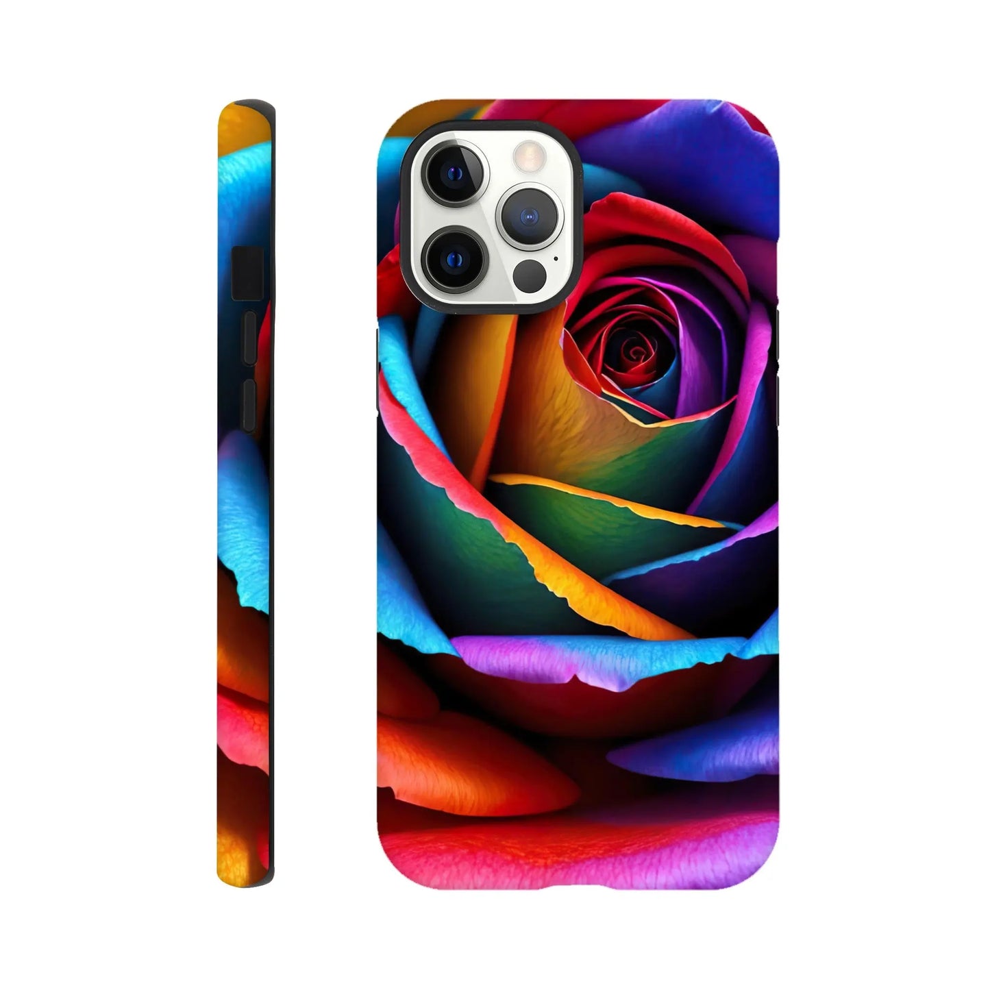 Smartphone-Hülle "Hart" - Bunte Rose - Foto Stil, KI-Kunst, Pflanzen, iPhone-12-Pro-Max - RolConArt