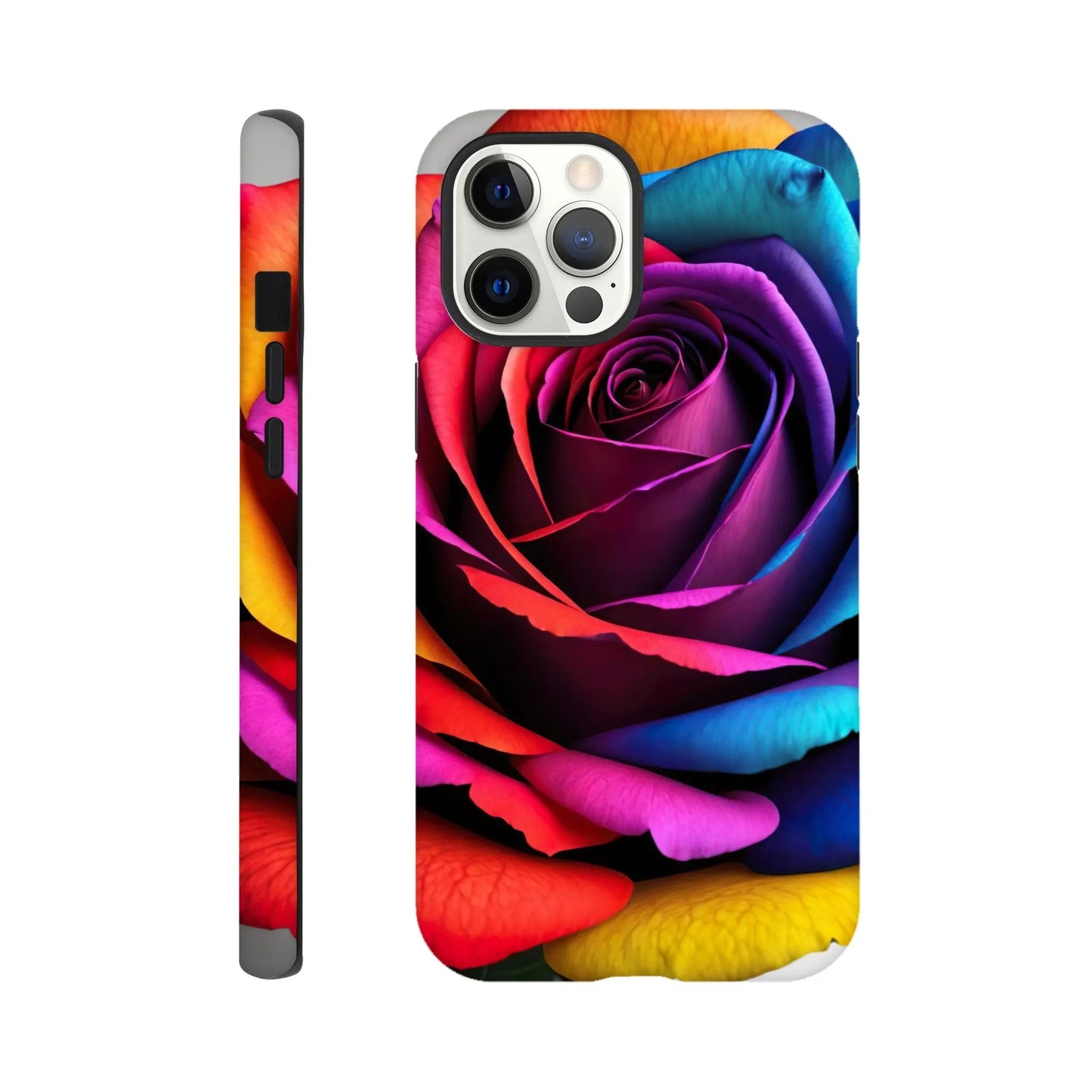 Smartphone-Hülle "Hart" - Bunte Rose - Foto Stil, KI-Kunst, Pflanzen, iPhone-12-Pro-Max - RolConArt