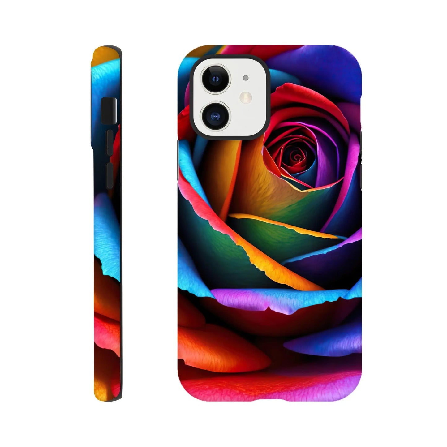 Smartphone-Hülle "Hart" - Bunte Rose - Foto Stil, KI-Kunst, Pflanzen, iPhone-12 - RolConArt