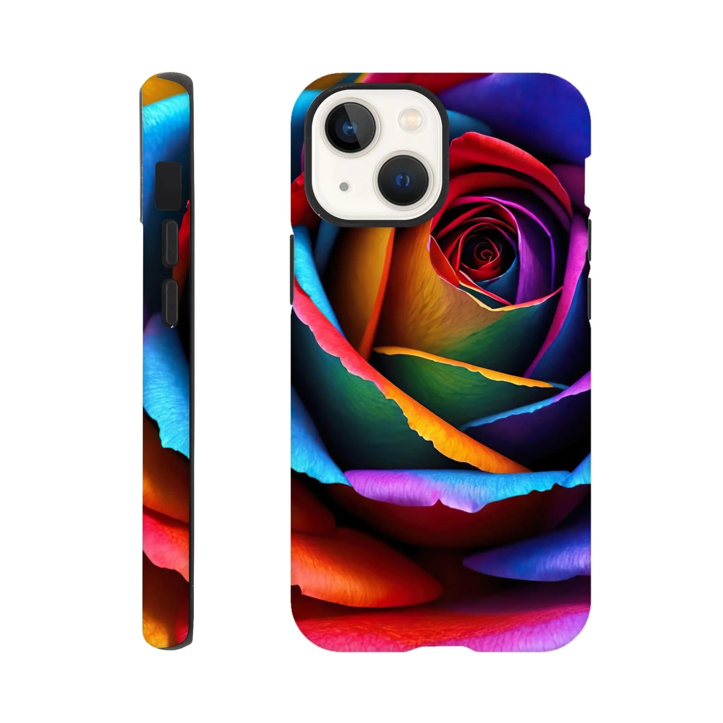 Smartphone-Hülle "Hart" - Bunte Rose - Foto Stil, KI-Kunst, Pflanzen, iPhone-13-Mini - RolConArt