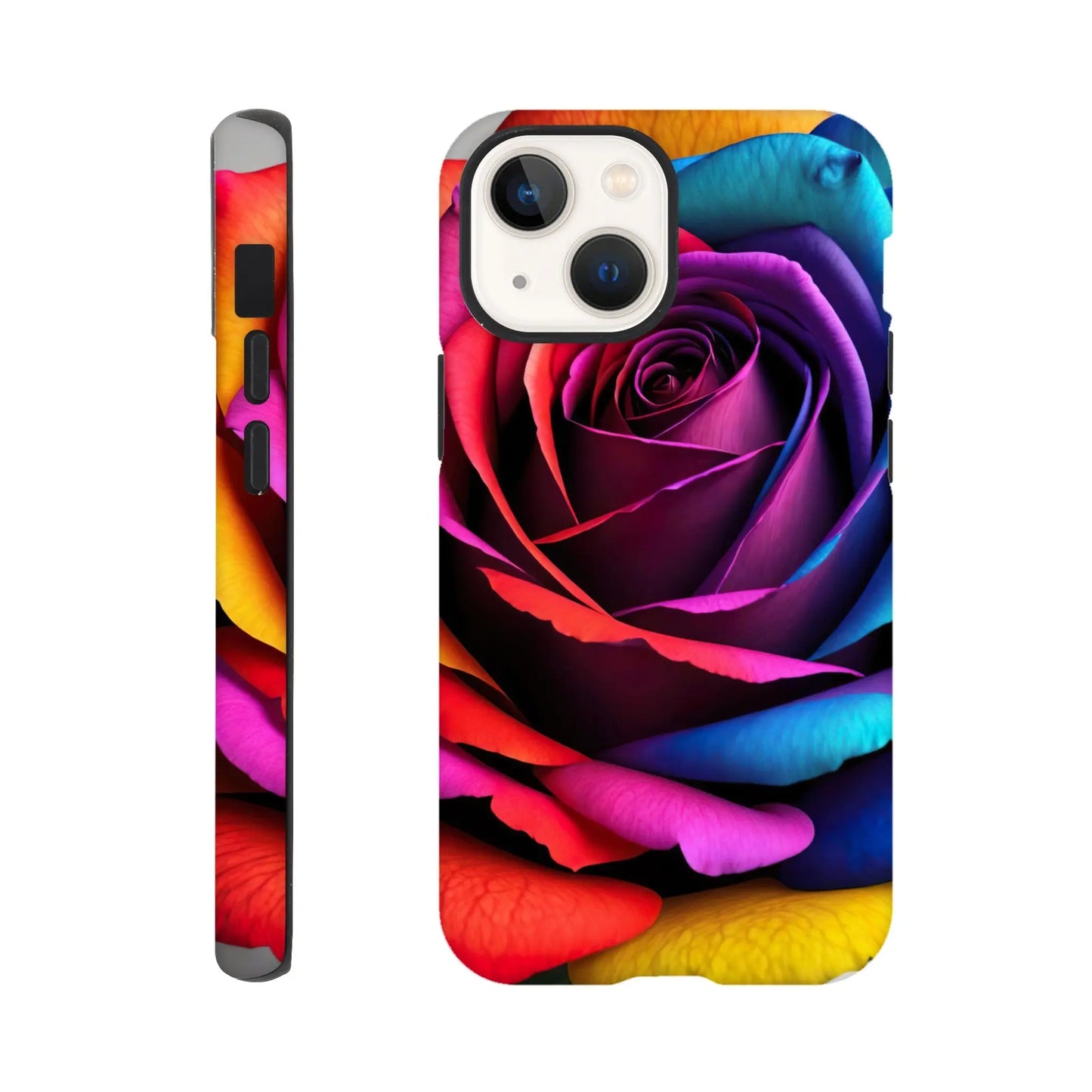 Smartphone-Hülle "Hart" - Bunte Rose - Foto Stil, KI-Kunst, Pflanzen, iPhone-13-Mini - RolConArt