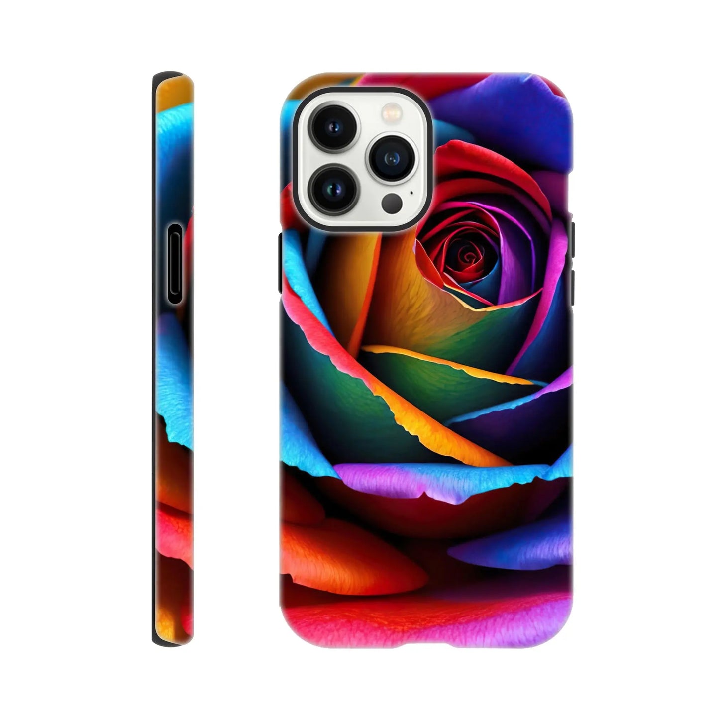 Smartphone-Hülle "Hart" - Bunte Rose - Foto Stil, KI-Kunst, Pflanzen, iPhone-13-Pro-Max - RolConArt