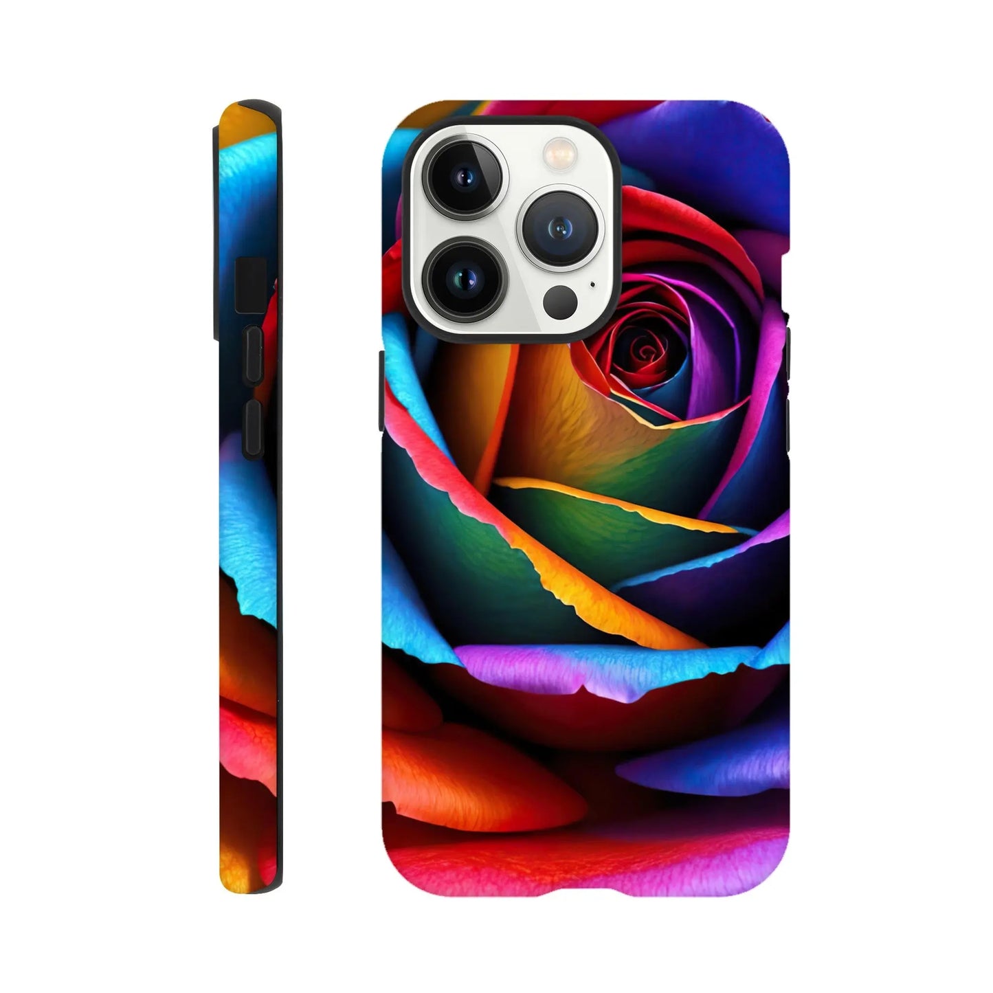 Smartphone-Hülle "Hart" - Bunte Rose - Foto Stil, KI-Kunst, Pflanzen, iPhone-13-Pro - RolConArt