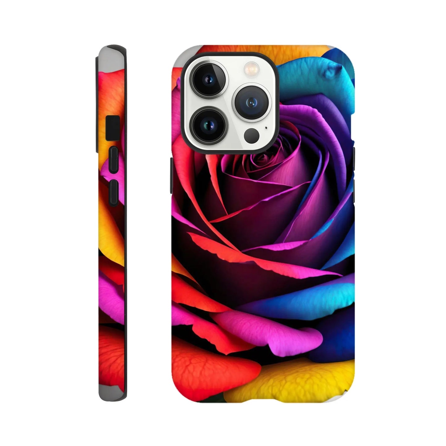 Smartphone-Hülle "Hart" - Bunte Rose - Foto Stil, KI-Kunst, Pflanzen, iPhone-13-Pro - RolConArt