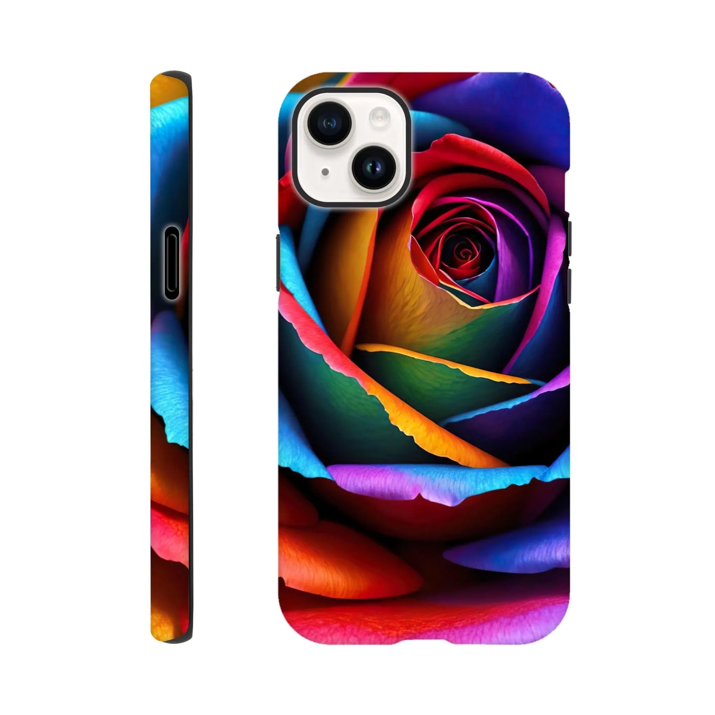 Smartphone-Hülle "Hart" - Bunte Rose - Foto Stil, KI-Kunst, Pflanzen, iPhone-14-Plus - RolConArt