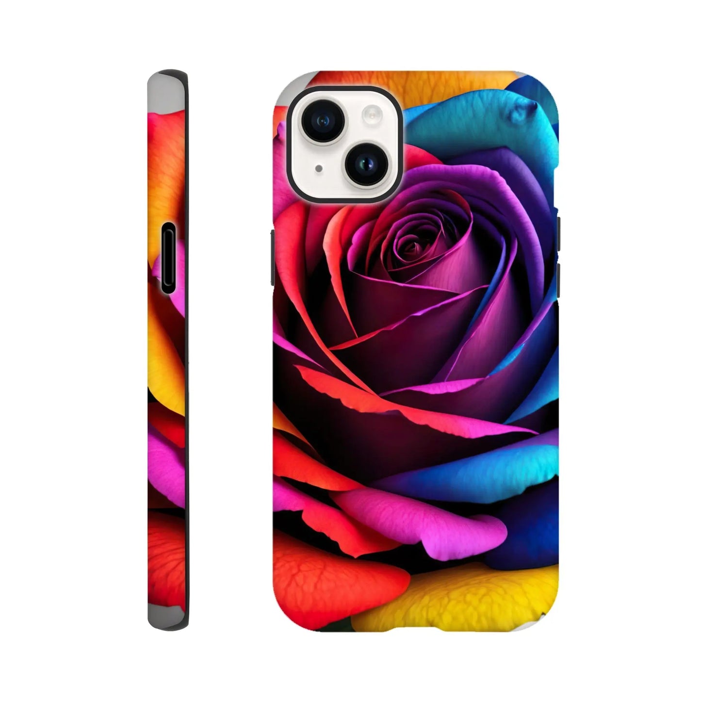 Smartphone-Hülle "Hart" - Bunte Rose - Foto Stil, KI-Kunst, Pflanzen, iPhone-14-Plus - RolConArt