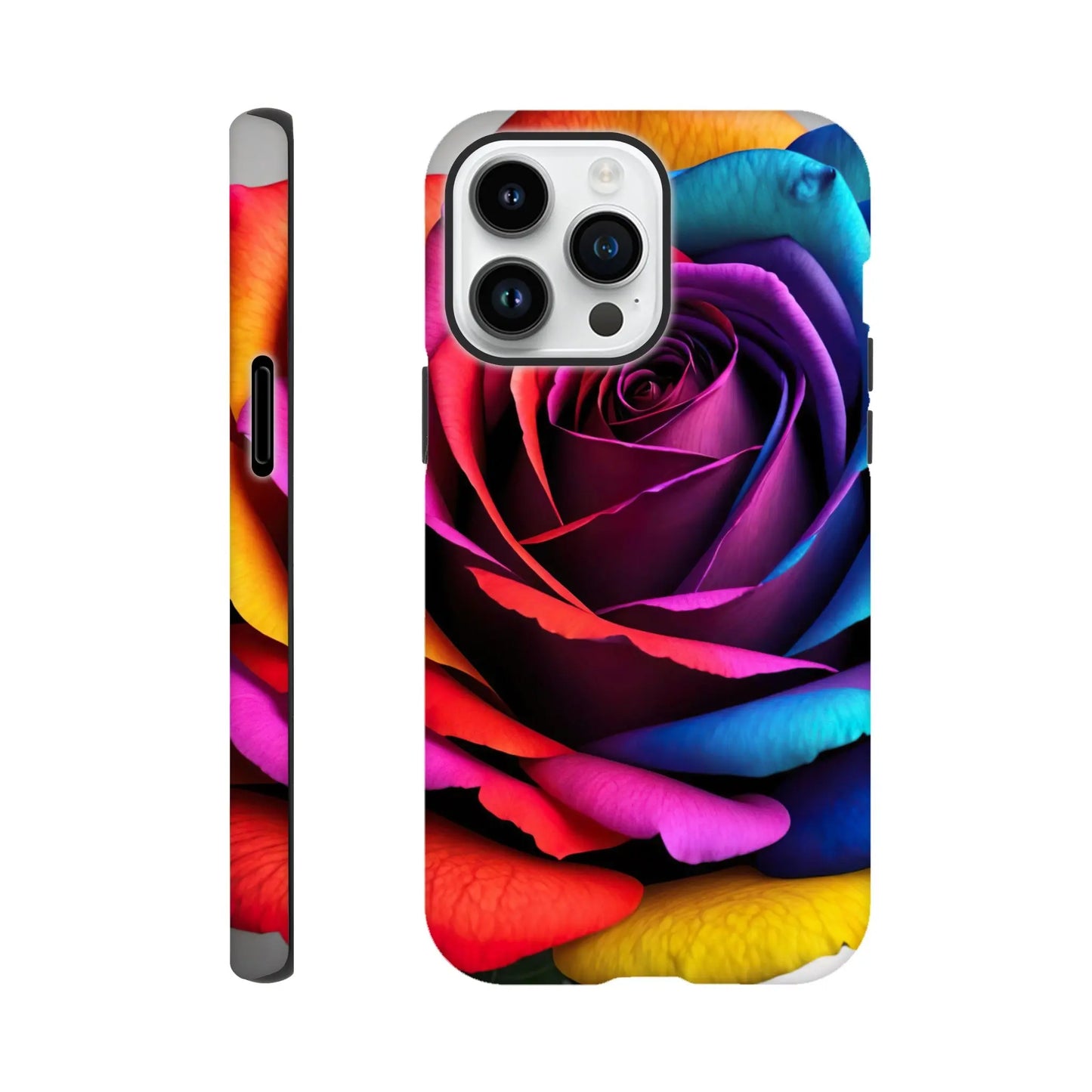 Smartphone-Hülle "Hart" - Bunte Rose - Foto Stil, KI-Kunst, Pflanzen, iPhone-14-Pro-Max - RolConArt