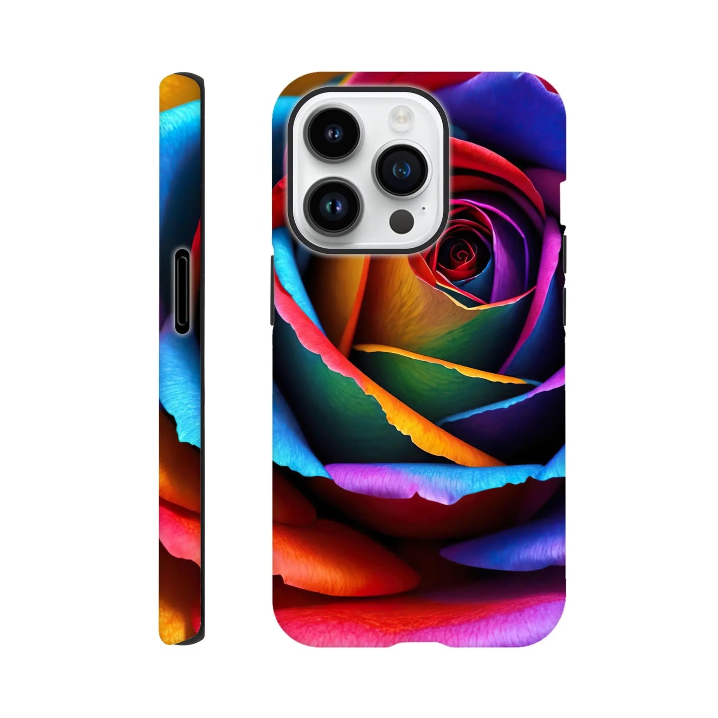 Smartphone-Hülle "Hart" - Bunte Rose - Foto Stil, KI-Kunst, Pflanzen, iPhone-14-Pro - RolConArt