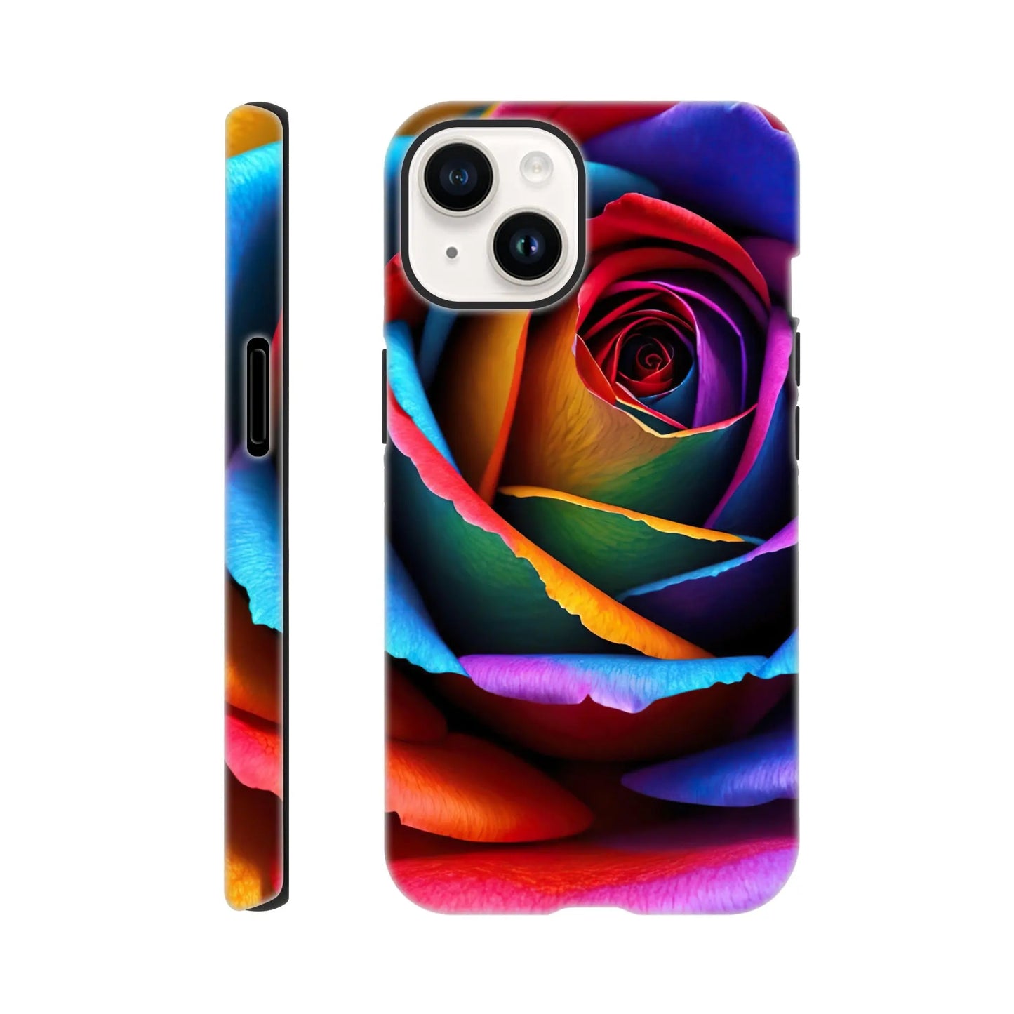 Smartphone-Hülle "Hart" - Bunte Rose - Foto Stil, KI-Kunst, Pflanzen, iPhone-14 - RolConArt